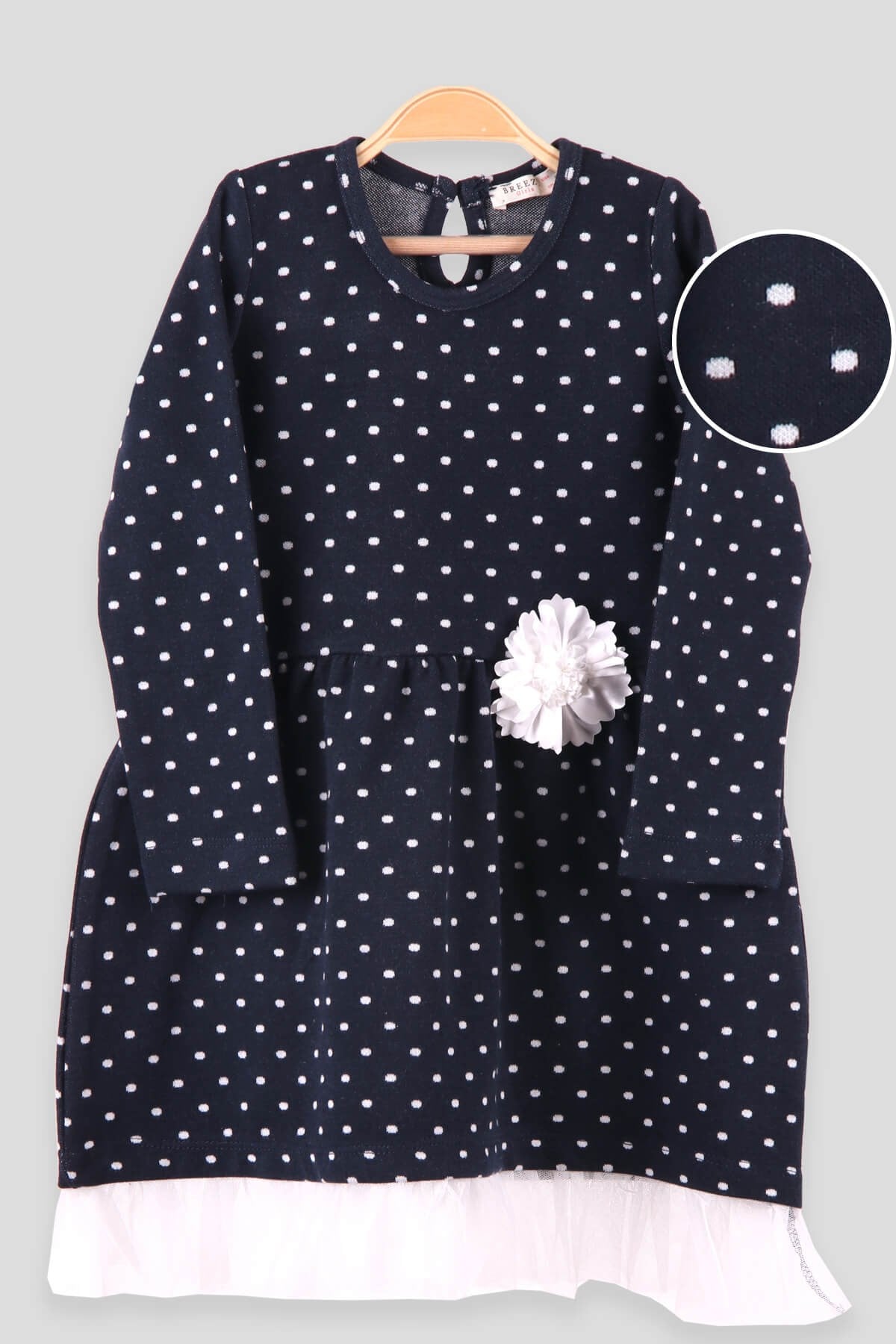 Breeze Kız Çocuk Elbise Puantiyeli Lacivert (3-7 Yaş)