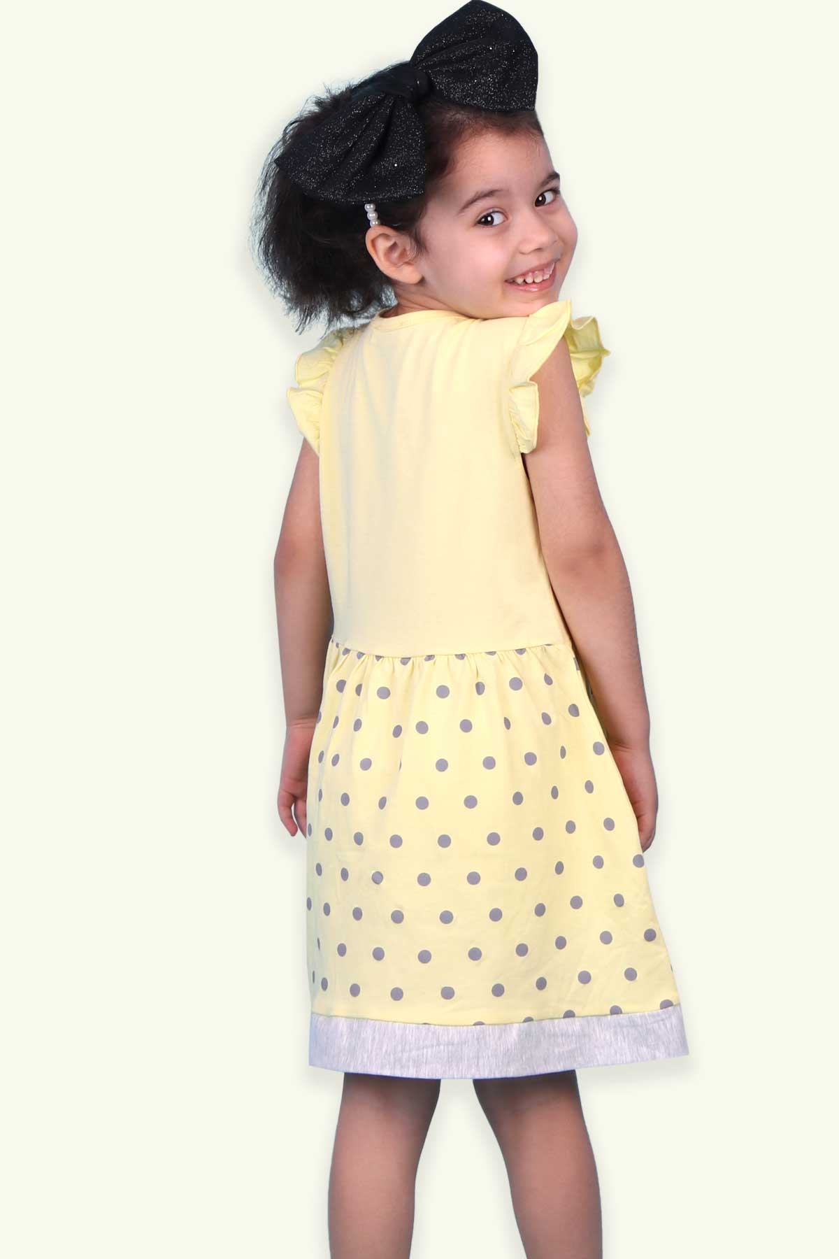 Breeze Kız Çocuk Elbise Puantiyeli Pullu Sarı (3 Yaş-8 Yaş)