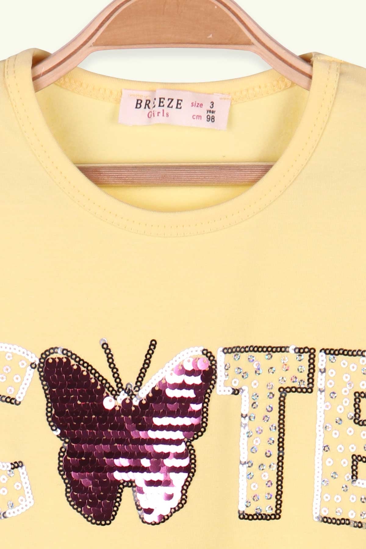 Breeze Kız Çocuk Elbise Puantiyeli Pullu Sarı (3 Yaş-8 Yaş)