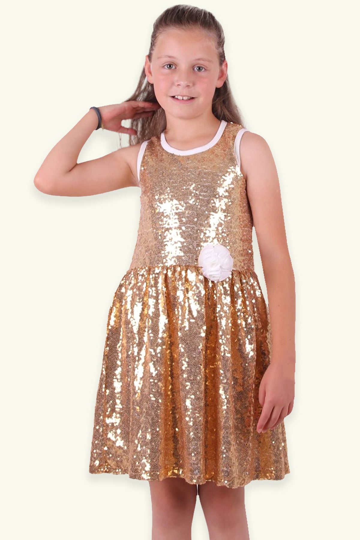 Breeze Kız Çocuk Elbise Pullu Altınsarısı (10 Yaş)