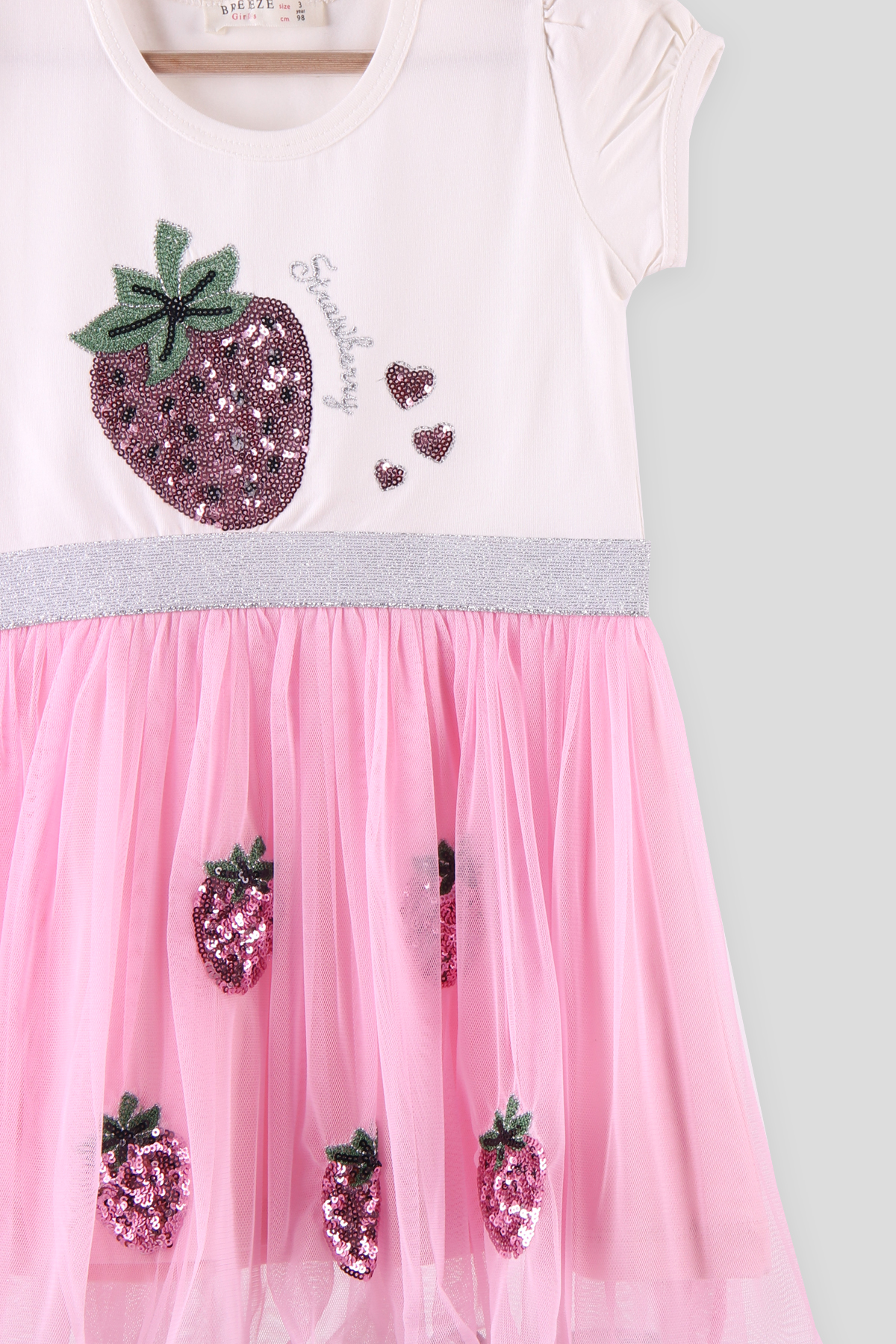 Breeze Kız Çocuk Elbise Pullu Çilekli Pembe (3-8 Yaş)