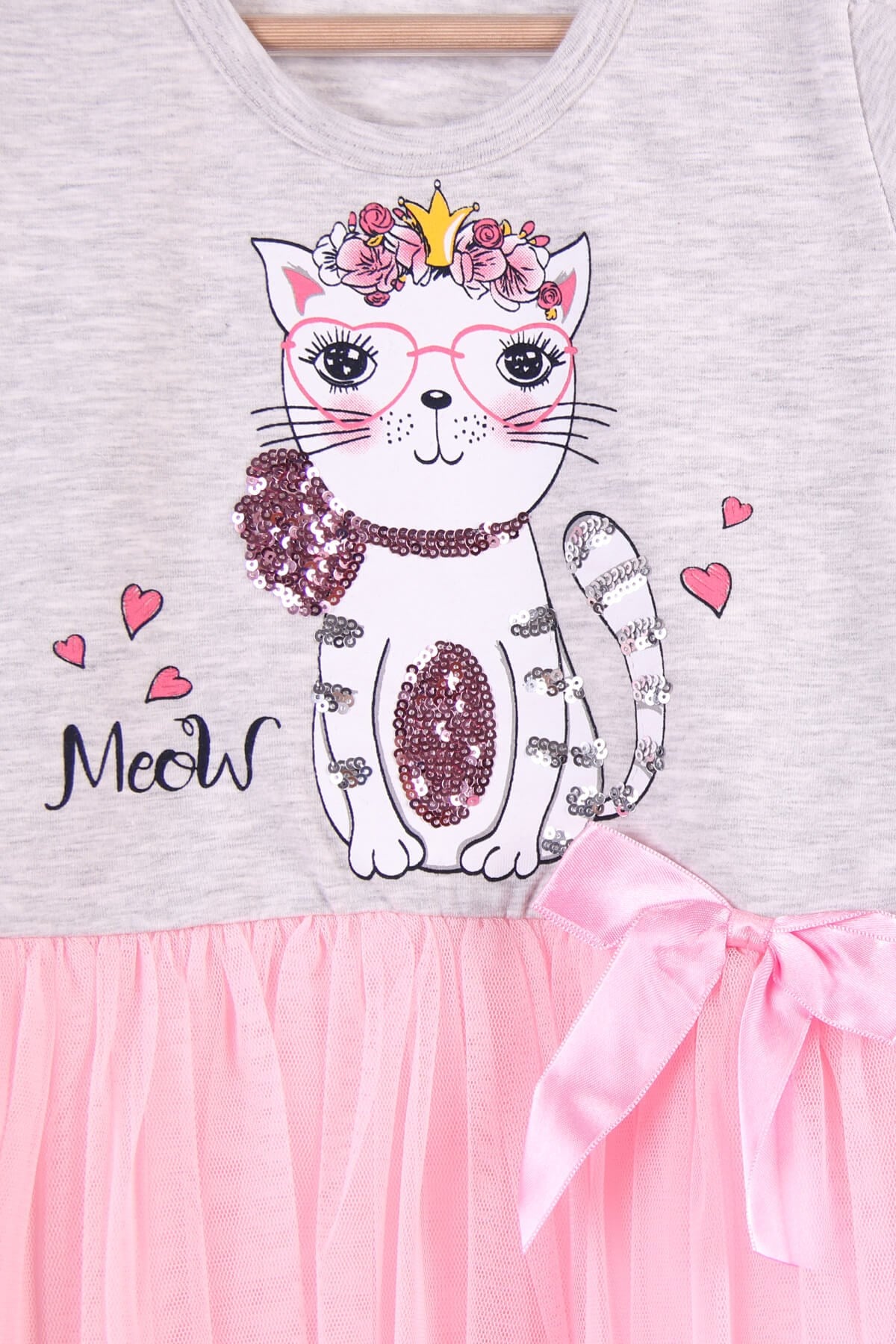 Breeze Kız Çocuk Elbise Pullu Kedi Gri (3-8 Yaş)