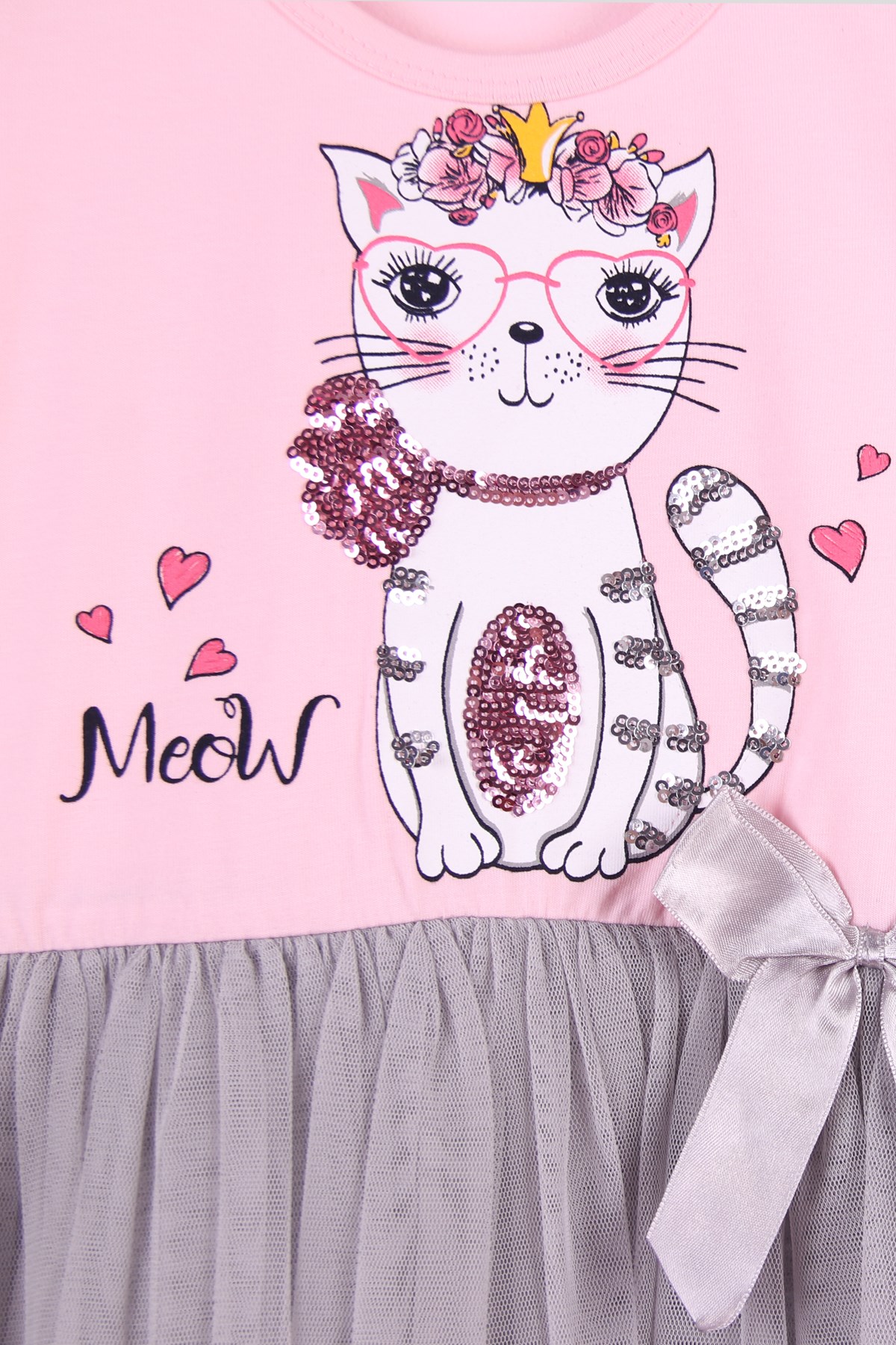 Breeze Kız Çocuk Elbise Pullu Kedi Pembe (3-8 Yaş)