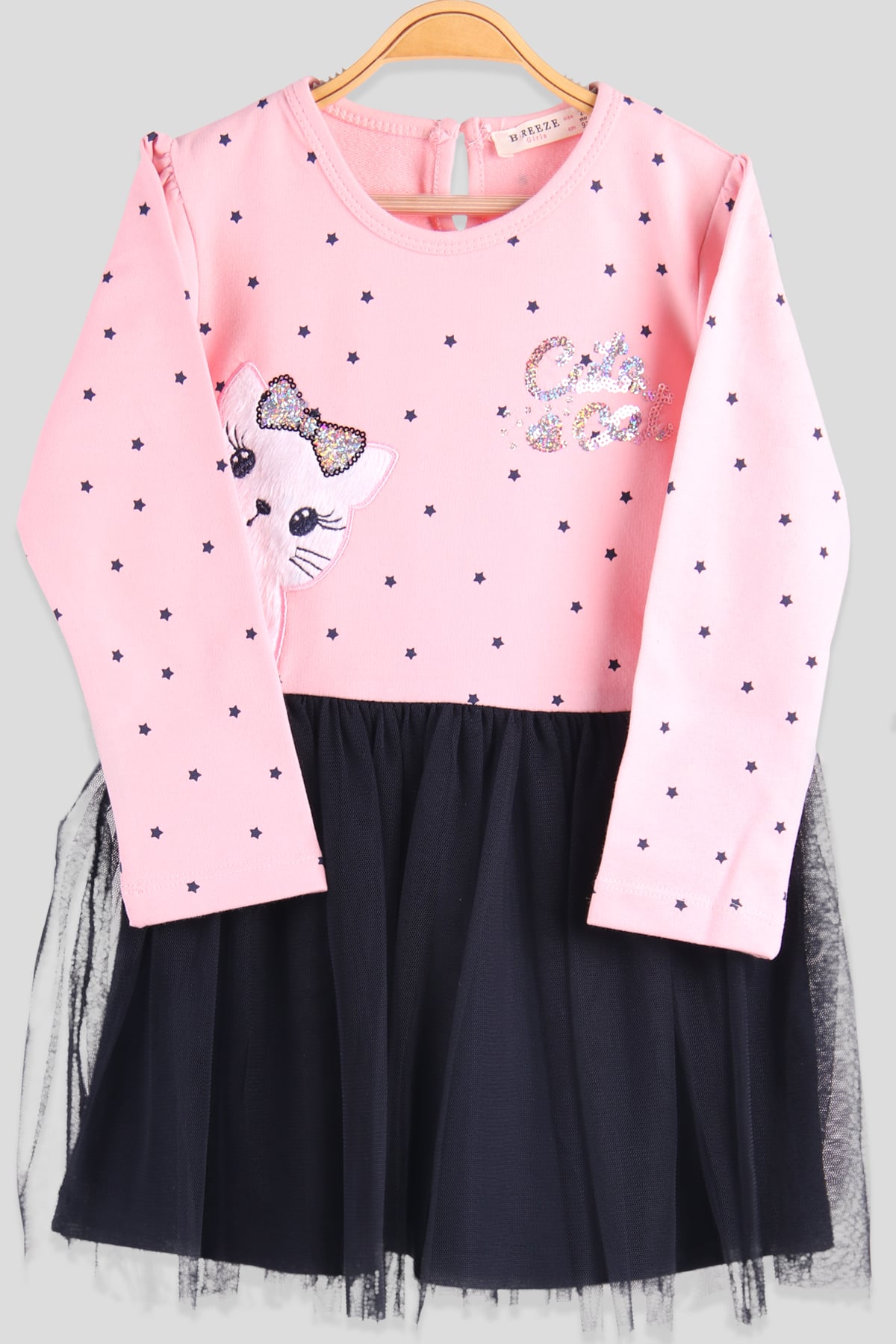 Breeze Kız Çocuk Elbise Pullu Kedili  Pembe (2-6 Yaş)