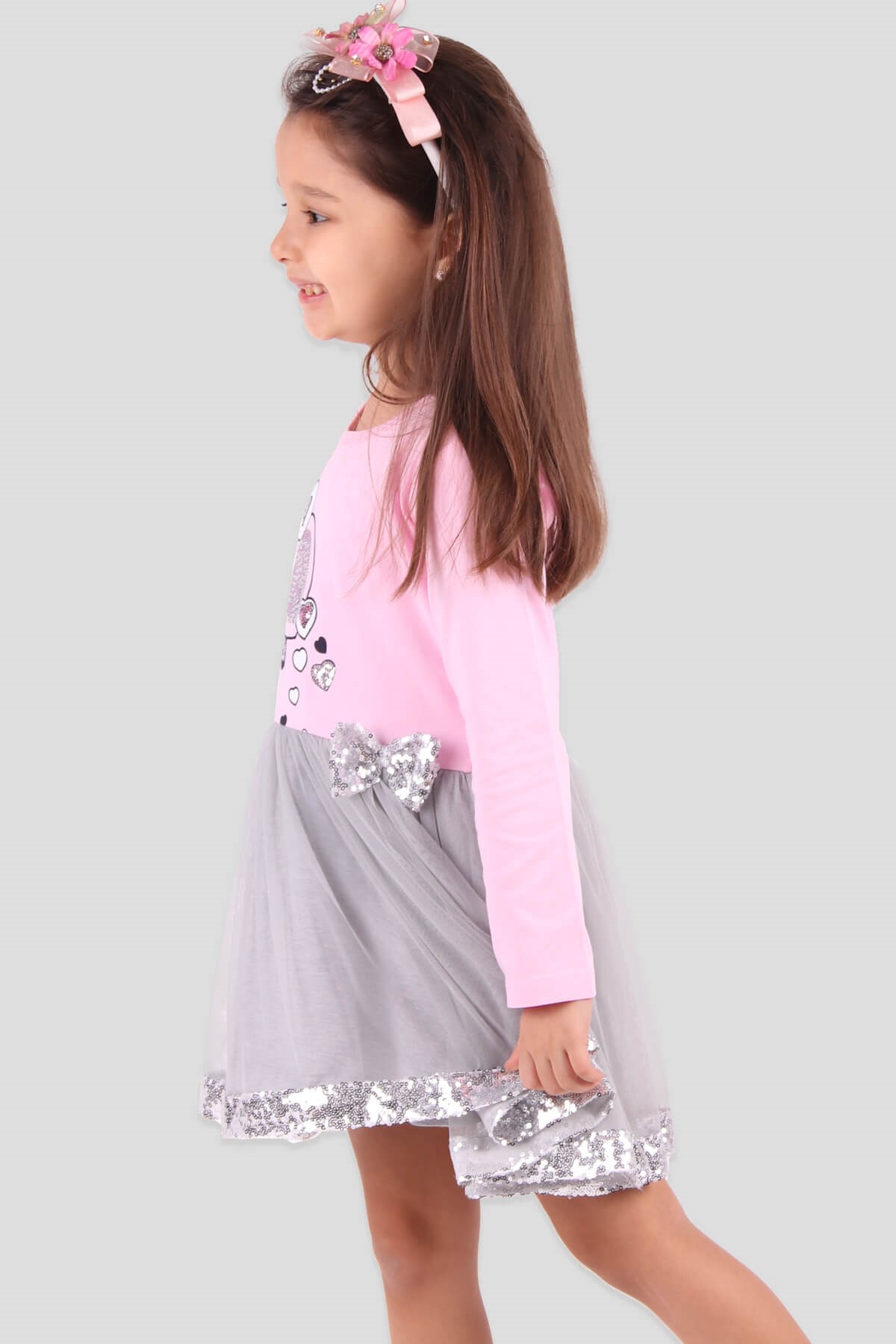 Breeze Kız Çocuk Elbise Pullu Pembe (3-8 Yaş)