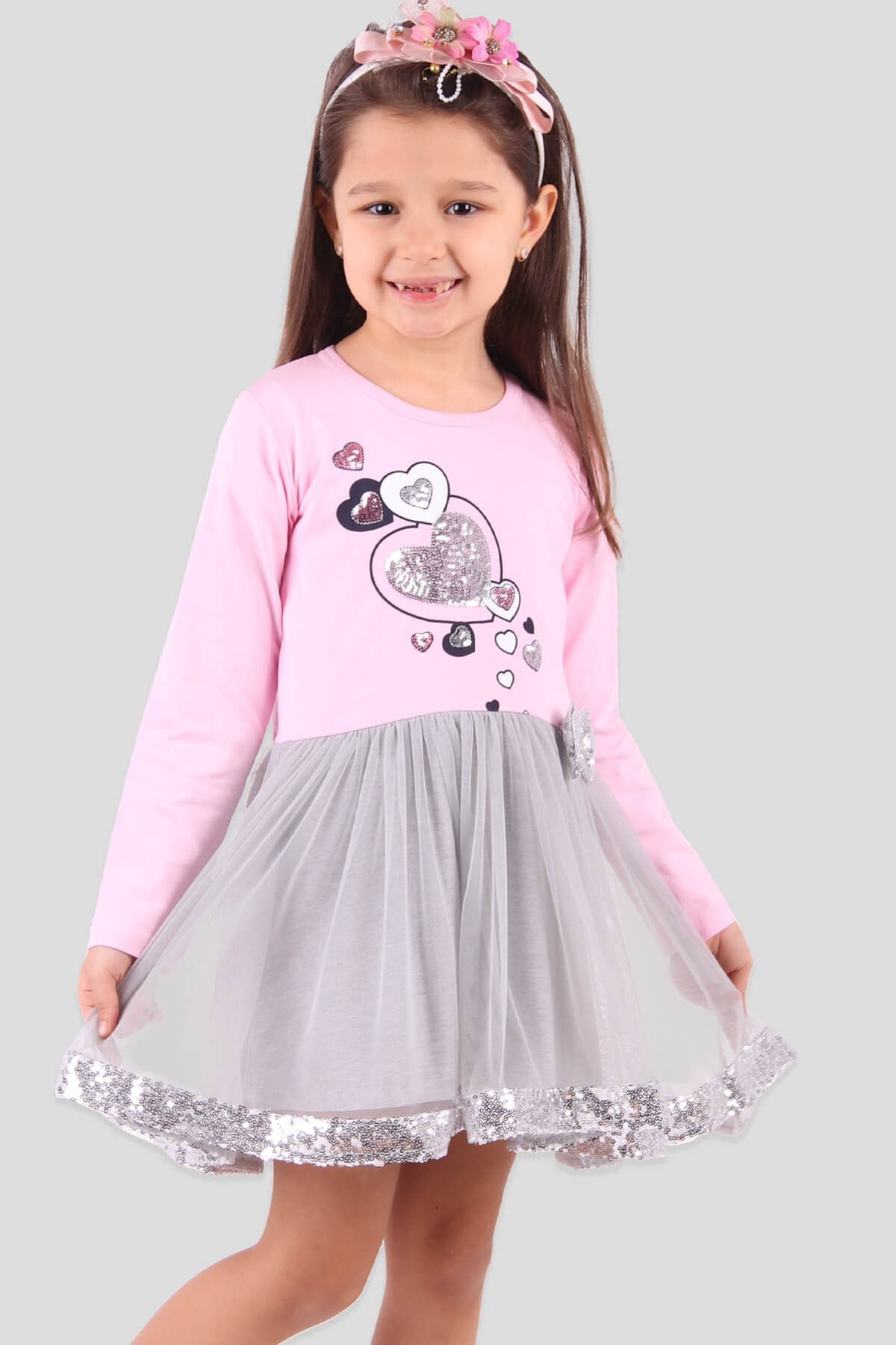 Breeze Kız Çocuk Elbise Pullu Pembe (3-8 Yaş)