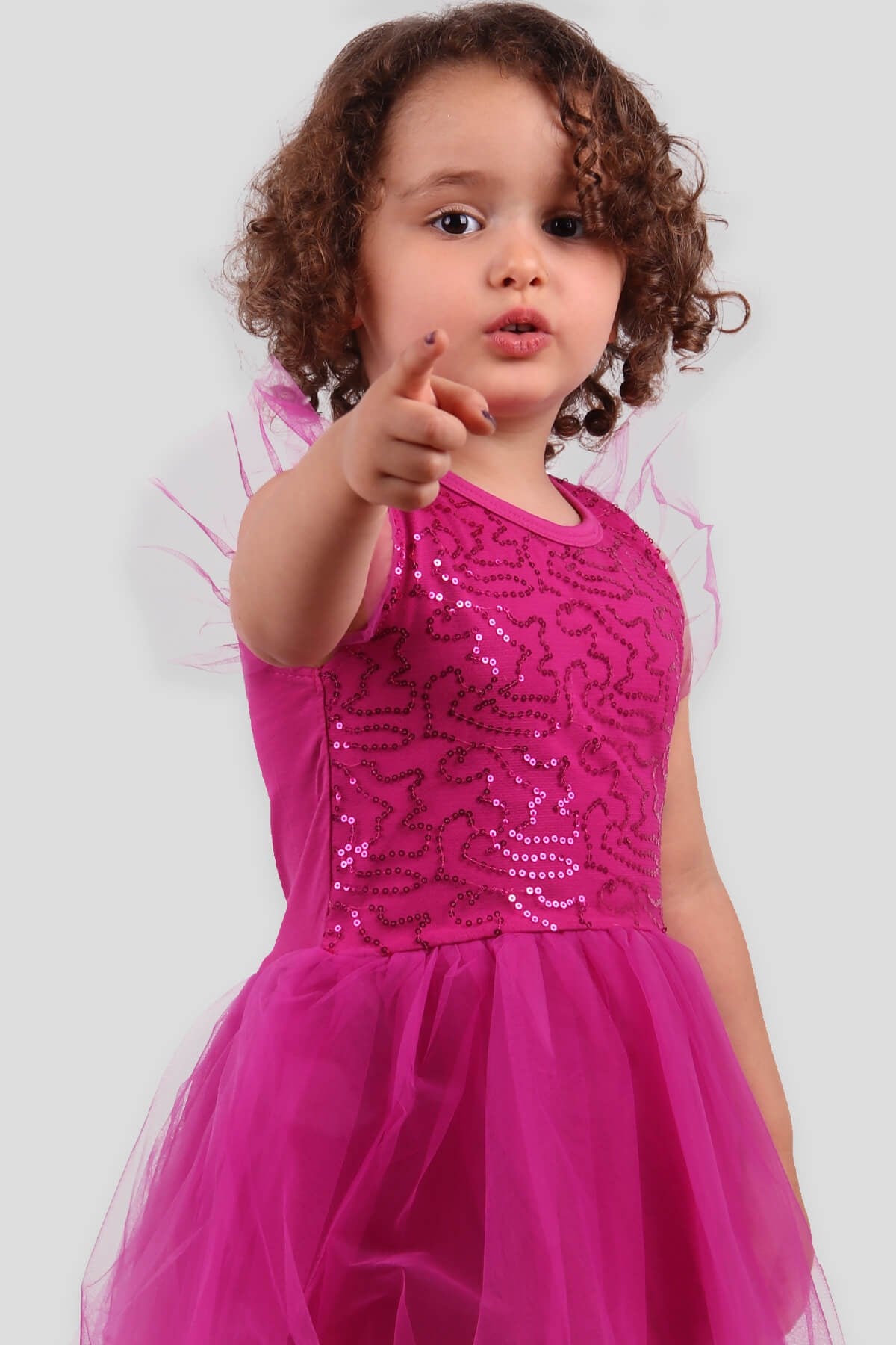 Breeze Kız Çocuk Elbise Pullu Tüllü  Fuşya (3-8 Yaş)