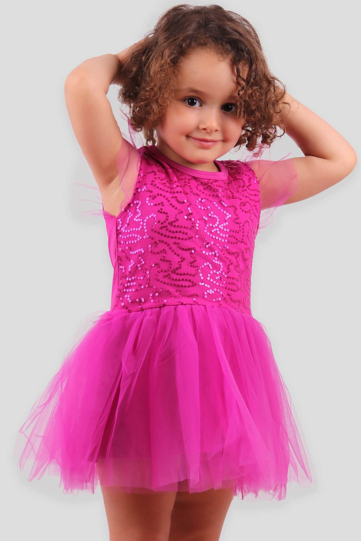 Breeze Kız Çocuk Elbise Pullu Tüllü  Fuşya (3-8 Yaş)