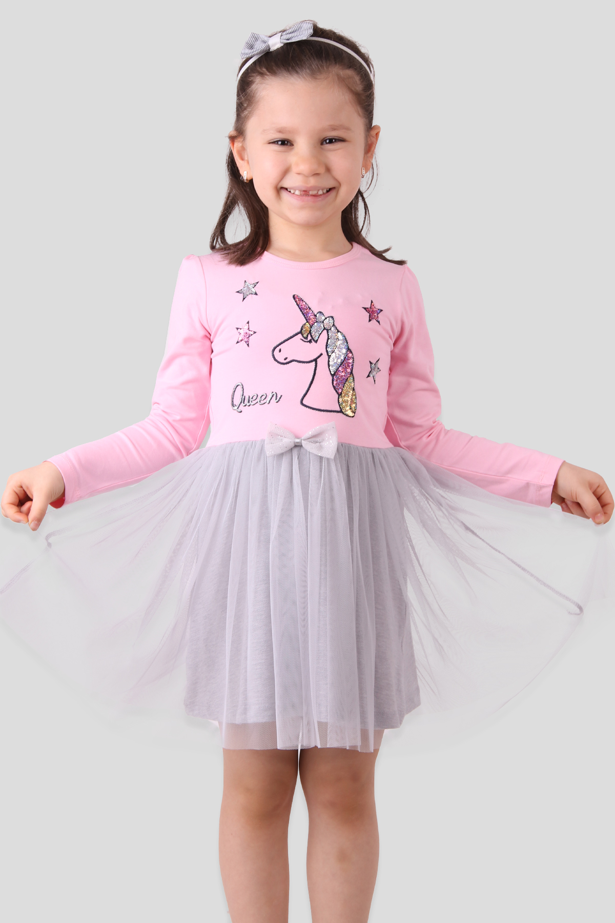 Breeze Kız Çocuk Elbise Pullu Unicornlu  Pembe (2-6 Yaş)