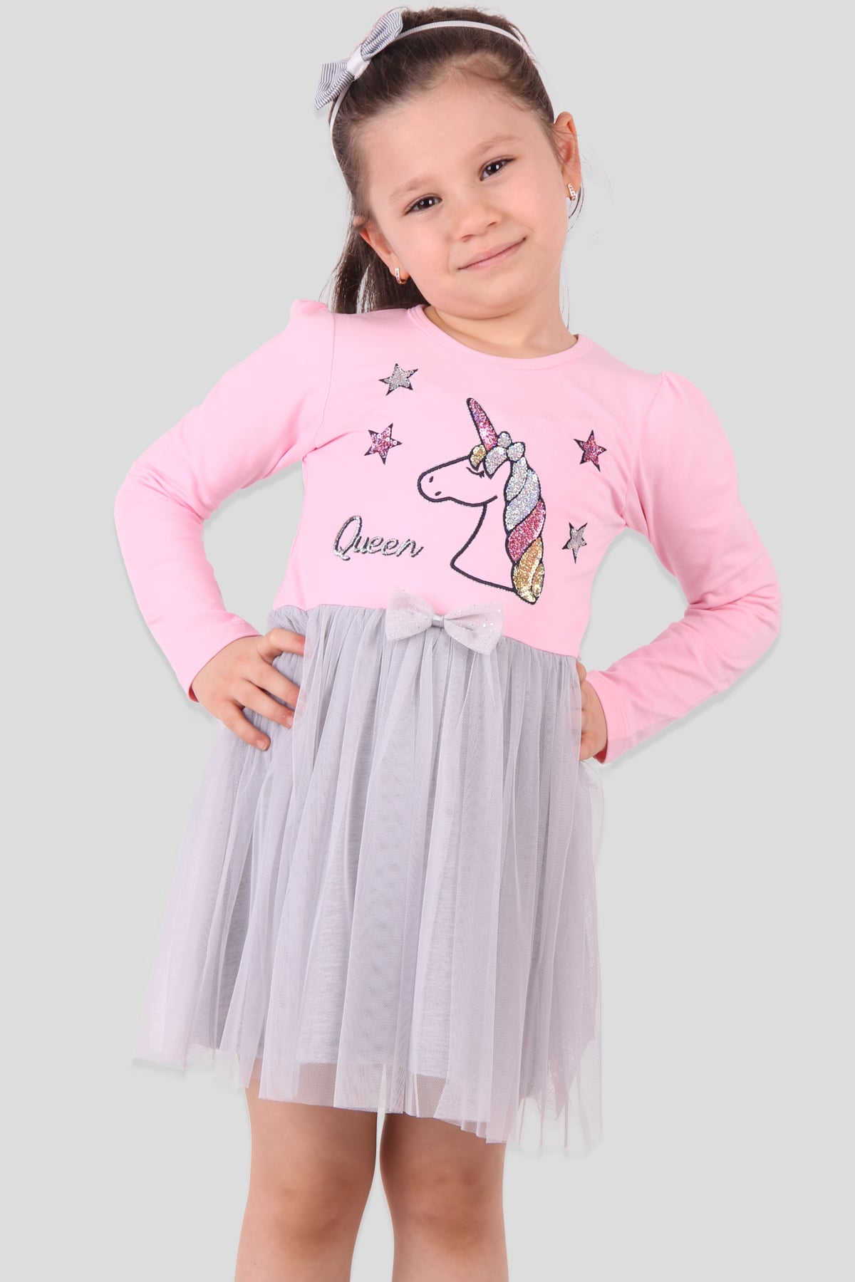 Breeze Kız Çocuk Elbise Pullu Unicornlu  Pembe (2-6 Yaş)