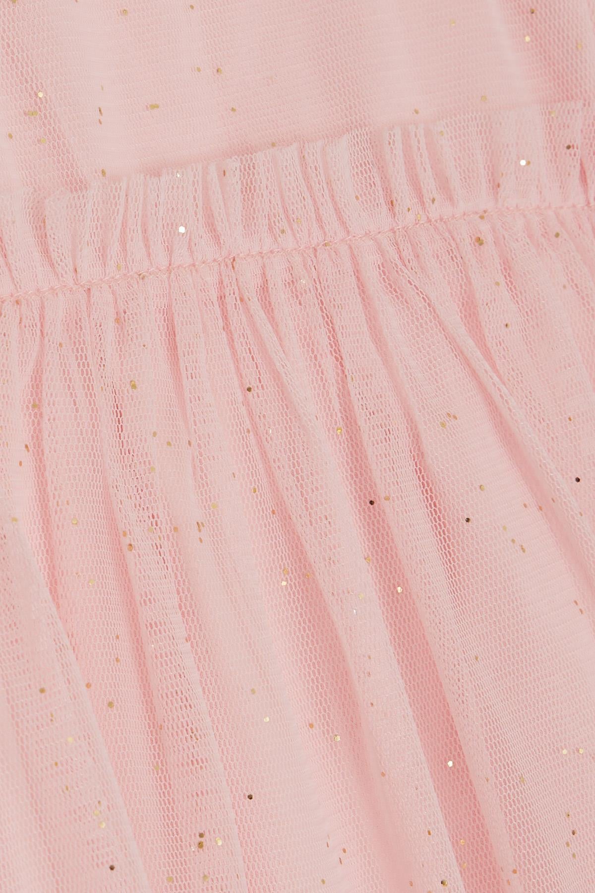 Breeze Kız Çocuk Elbise Simli Tüllü Fırfırlı Pembe (3-7 Yaş)