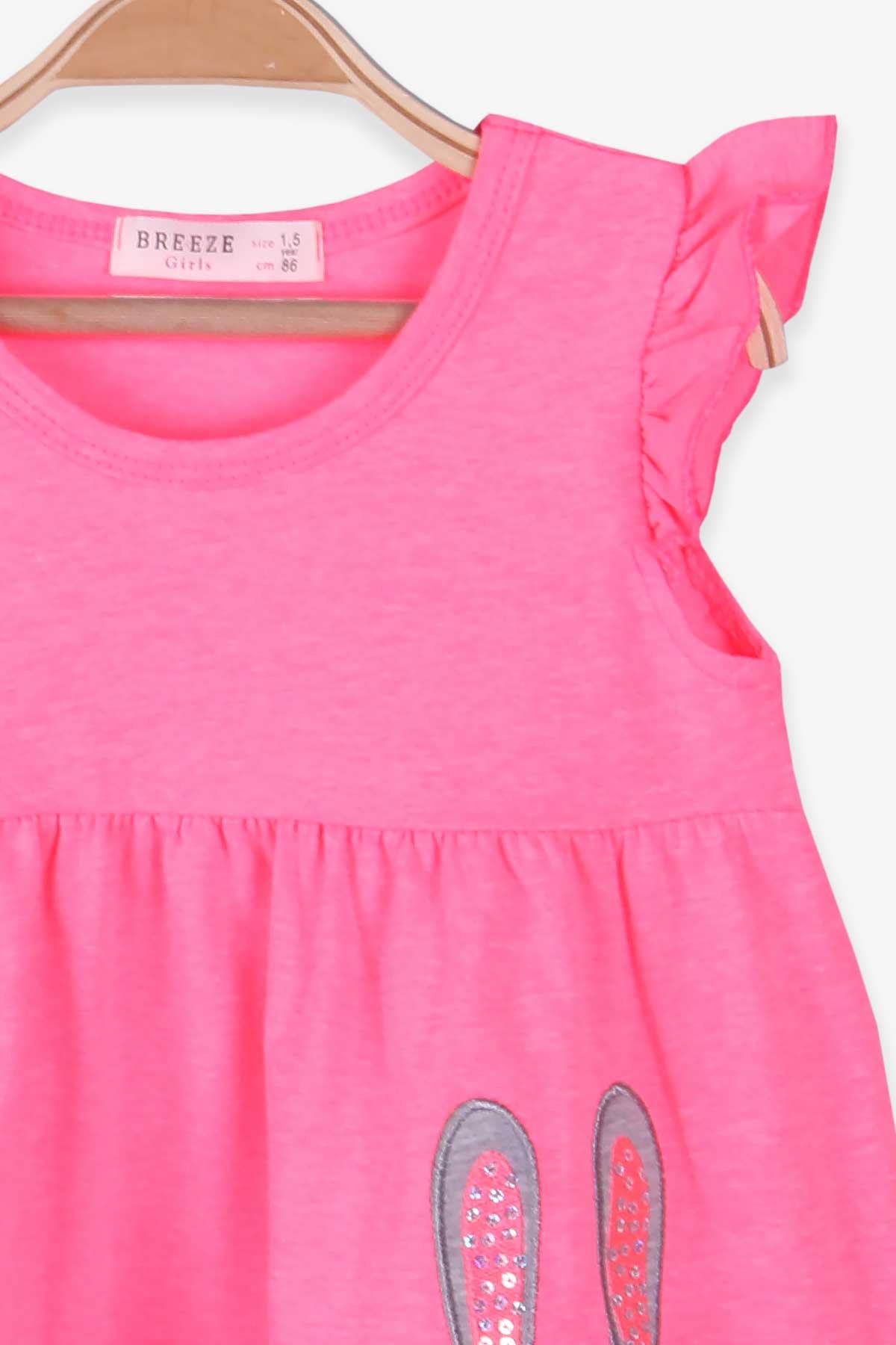 Breeze Kız Çocuk Elbise Tavşan Nakışlı Neon Pembe (1.5-5 Yaş)