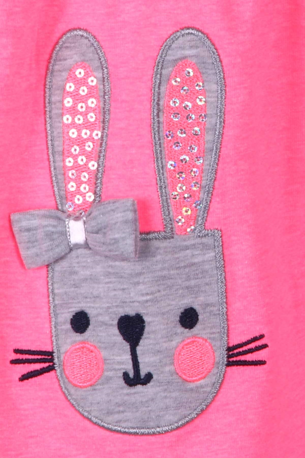 Breeze Kız Çocuk Elbise Tavşan Nakışlı Neon Pembe (1.5-5 Yaş)