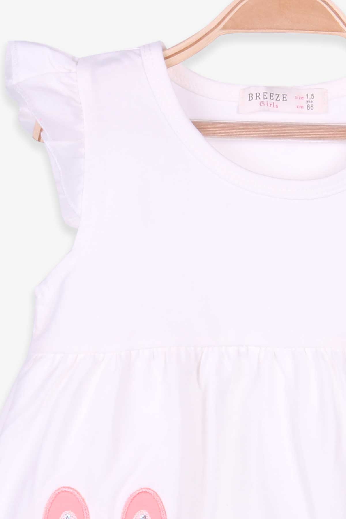 Breeze Kız Çocuk Elbise Tavşan Nakışlı Ekru (1.5-5 Yaş)