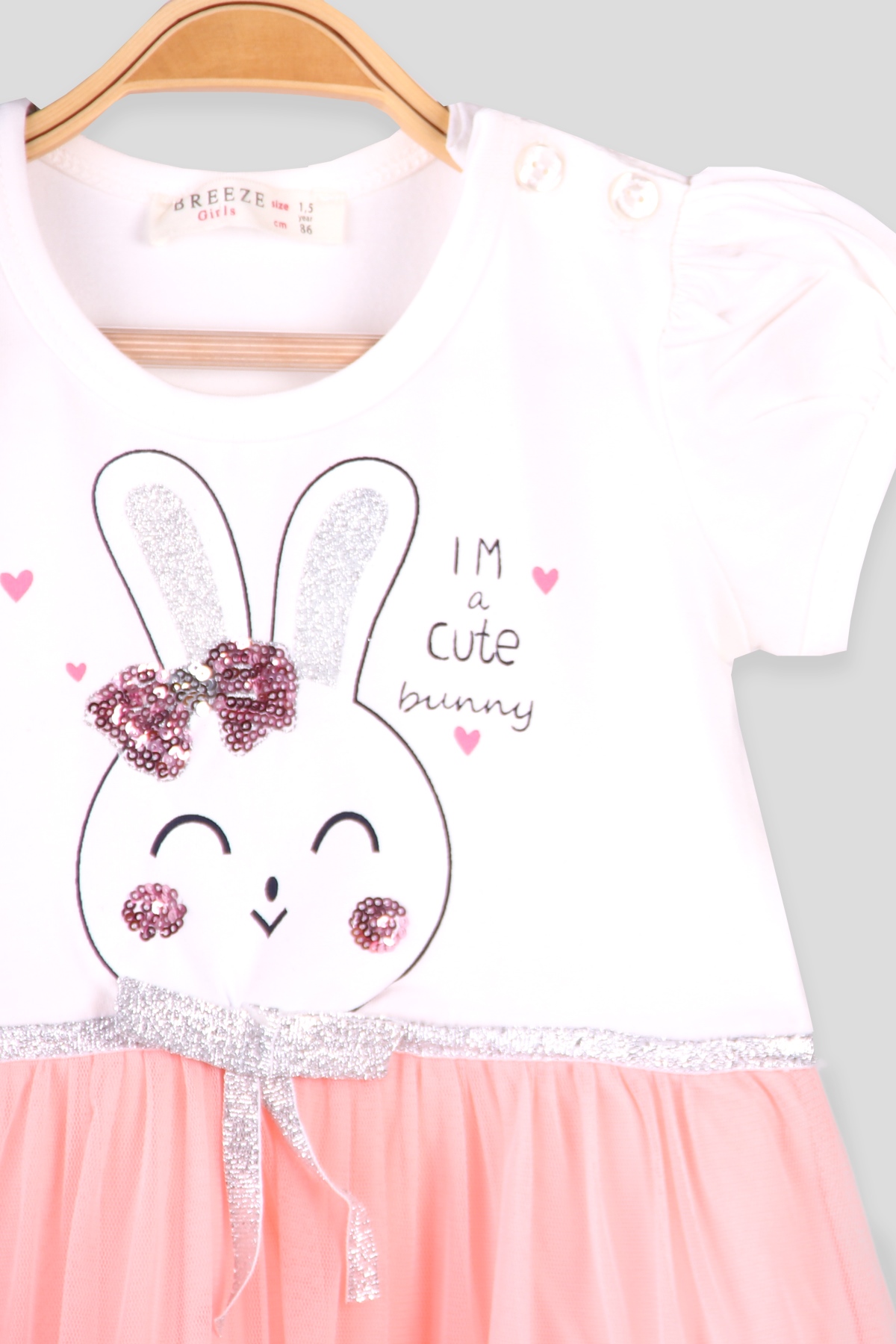 Breeze Kız Çocuk Elbise Tavşanlı Simli Ekru (1.5-5 Yaş)