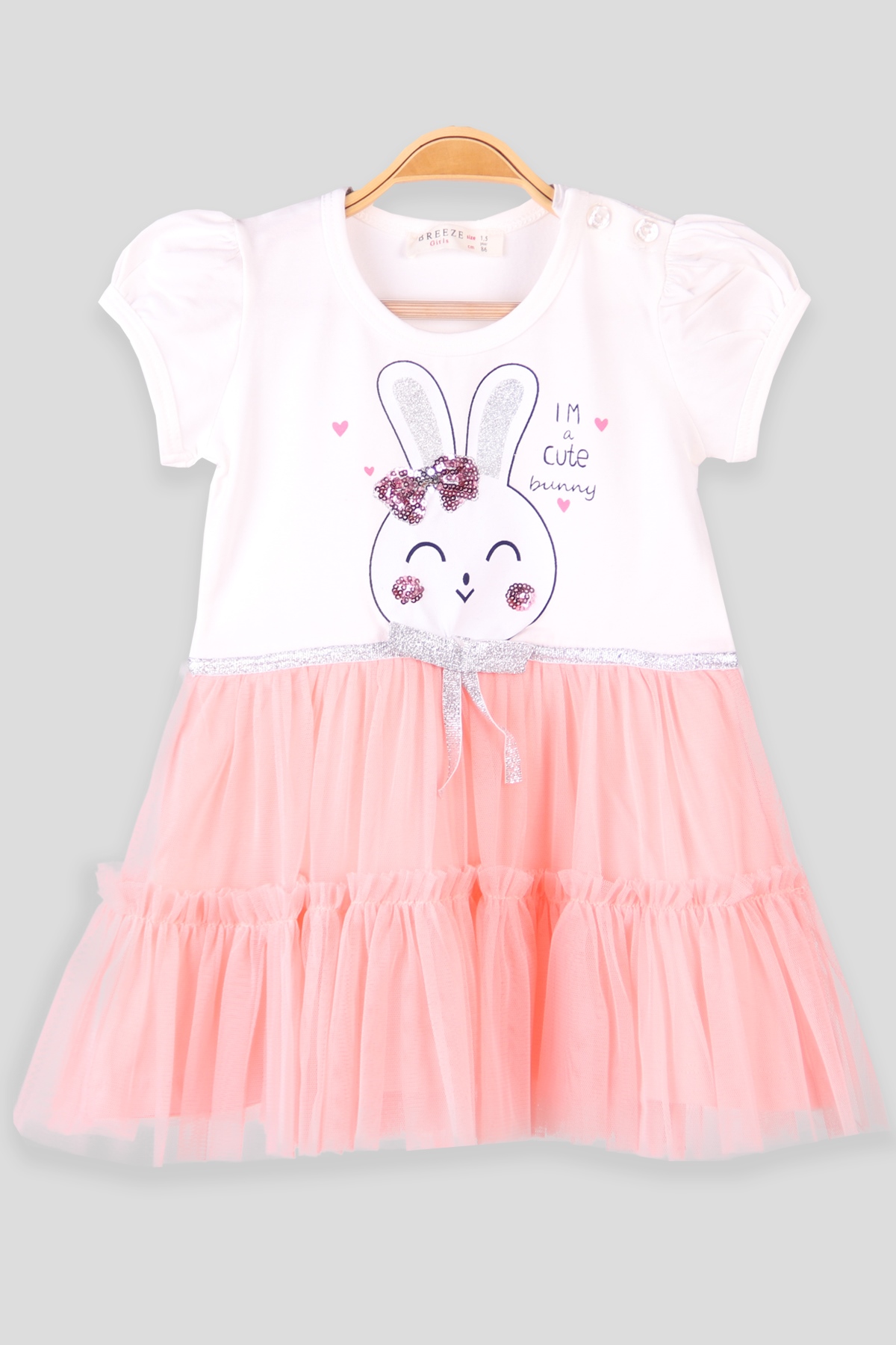 Breeze Kız Çocuk Elbise Tavşanlı Simli Ekru (1.5-5 Yaş)