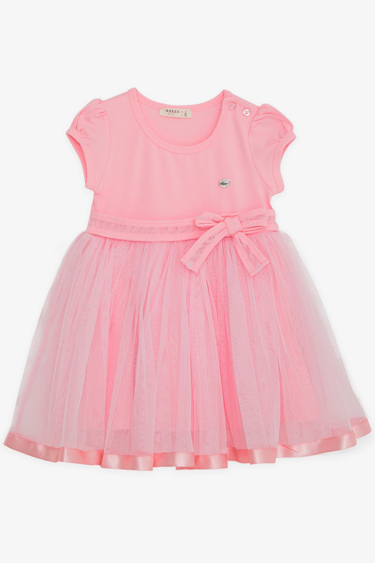 Breeze Kız Çocuk Elbise Tüllü Fiyonklu Armalı Pembe (1.5-4 Yaş)