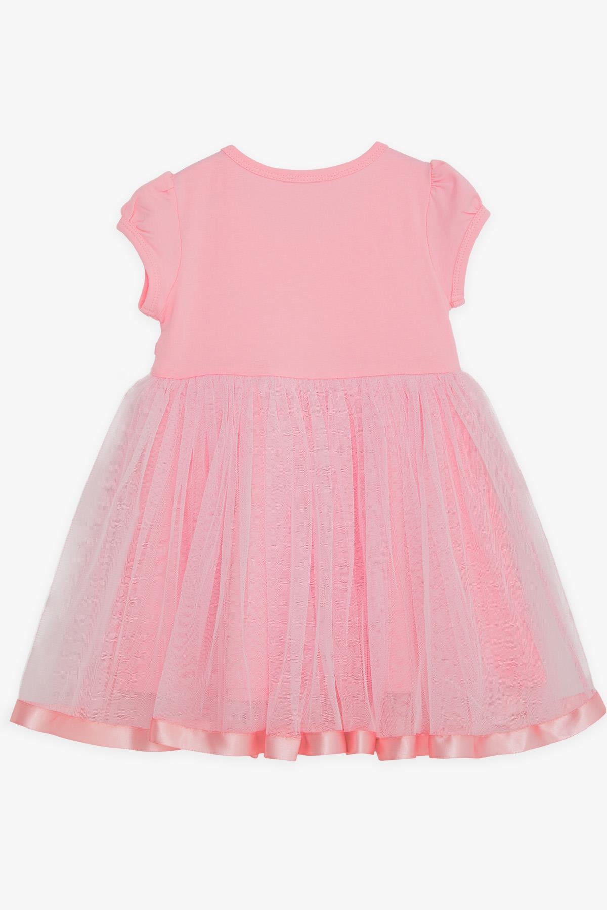 Breeze Kız Çocuk Elbise Tüllü Fiyonklu Armalı Pembe (1.5-4 Yaş)