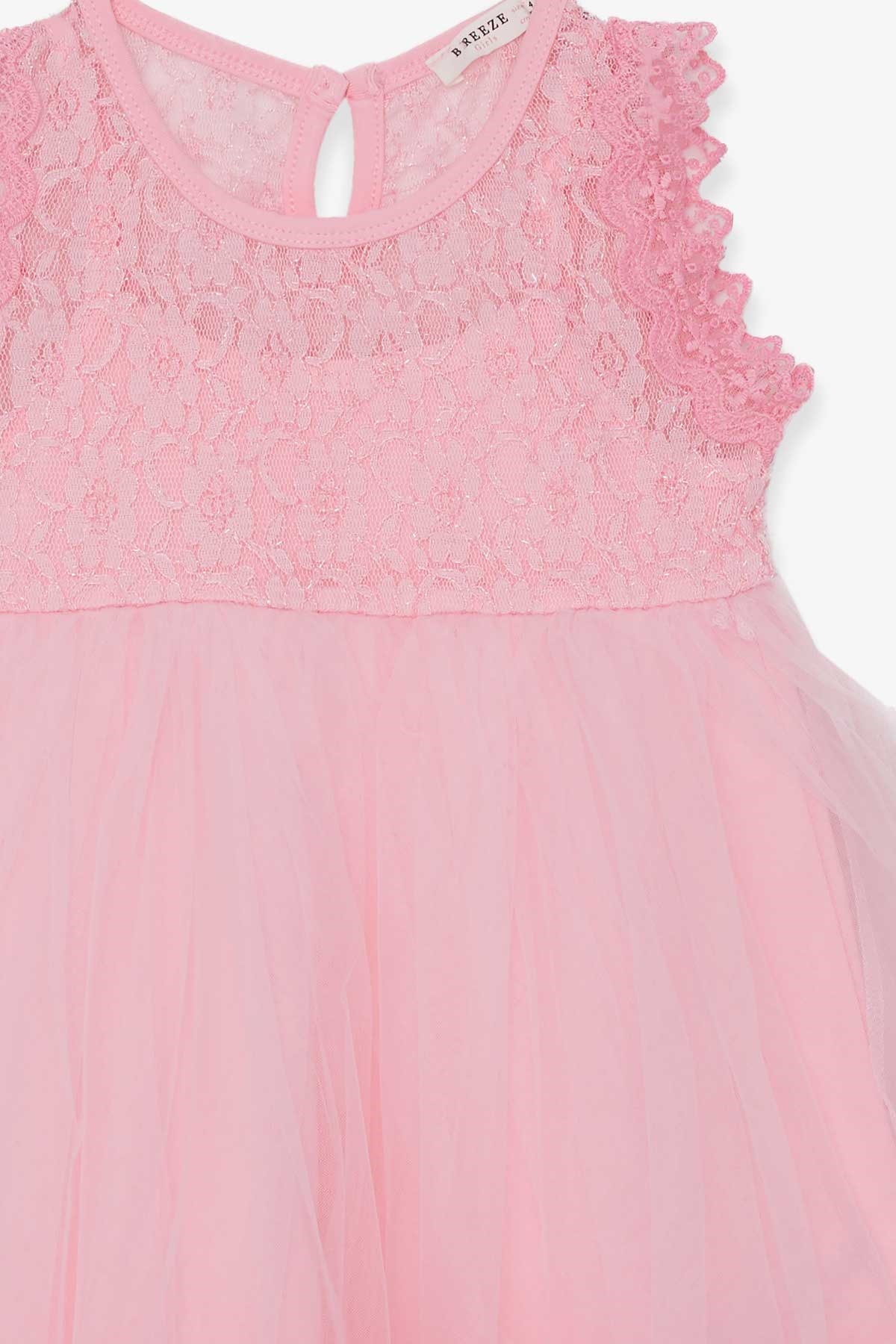 Breeze Kız Çocuk Elbise Tüllü Güpürlü Pembe (4-9 Yaş)