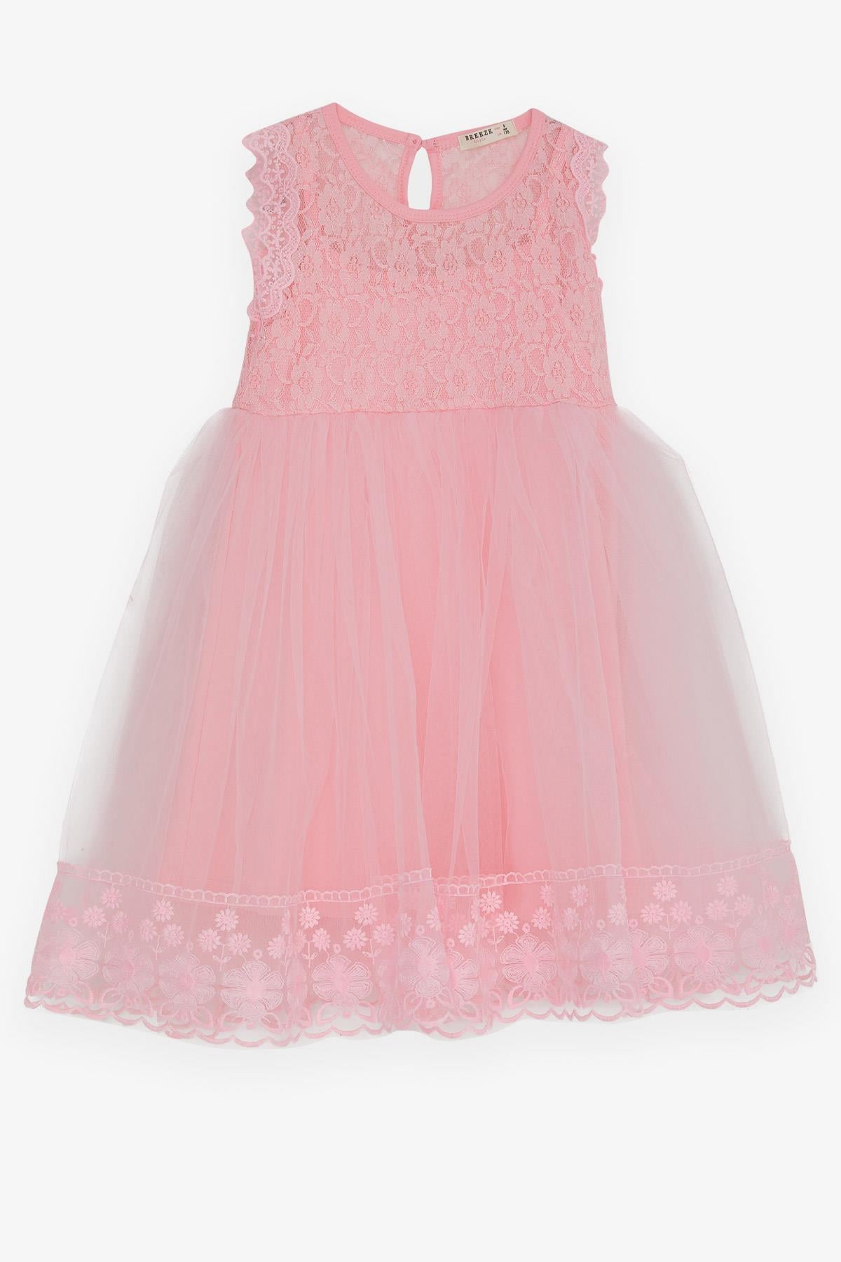 Breeze Kız Çocuk Elbise Tüllü Güpürlü Pembe (4-9 Yaş)