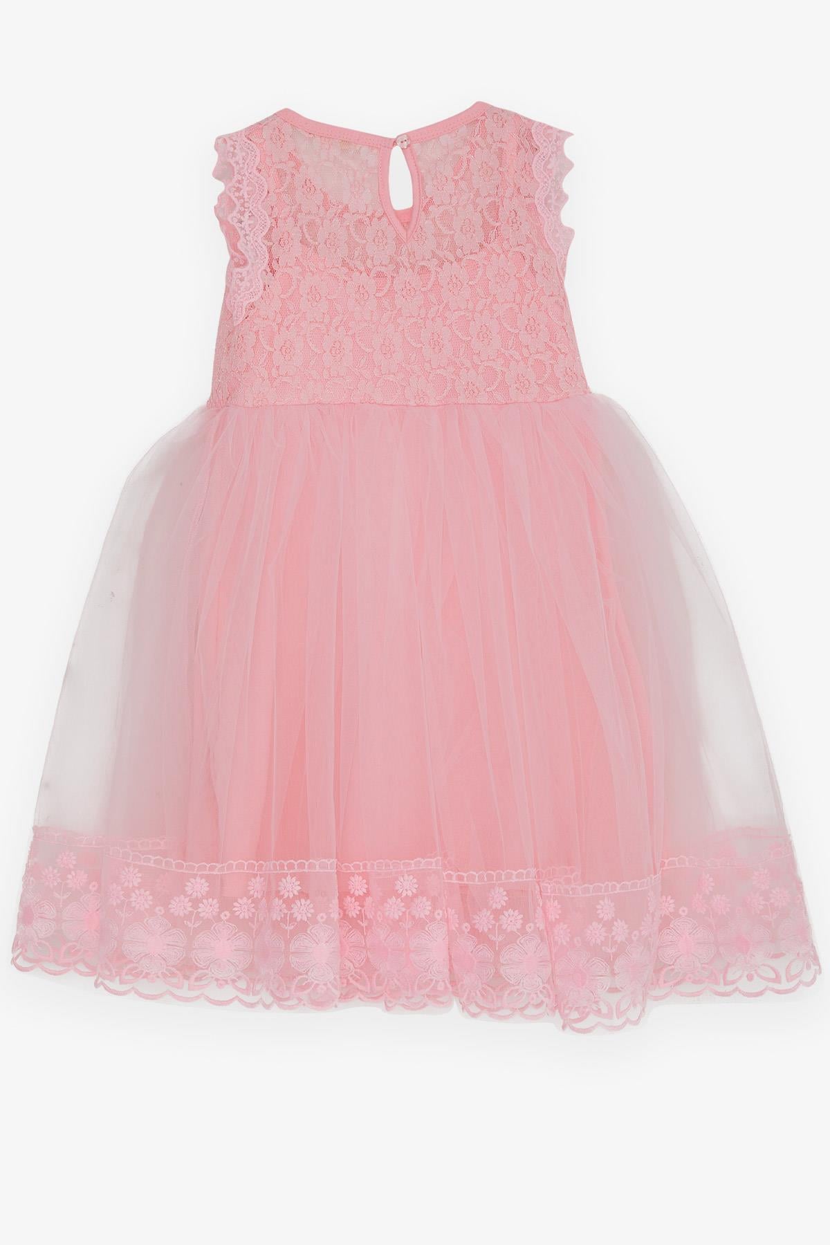 Breeze Kız Çocuk Elbise Tüllü Güpürlü Pembe (4-9 Yaş)