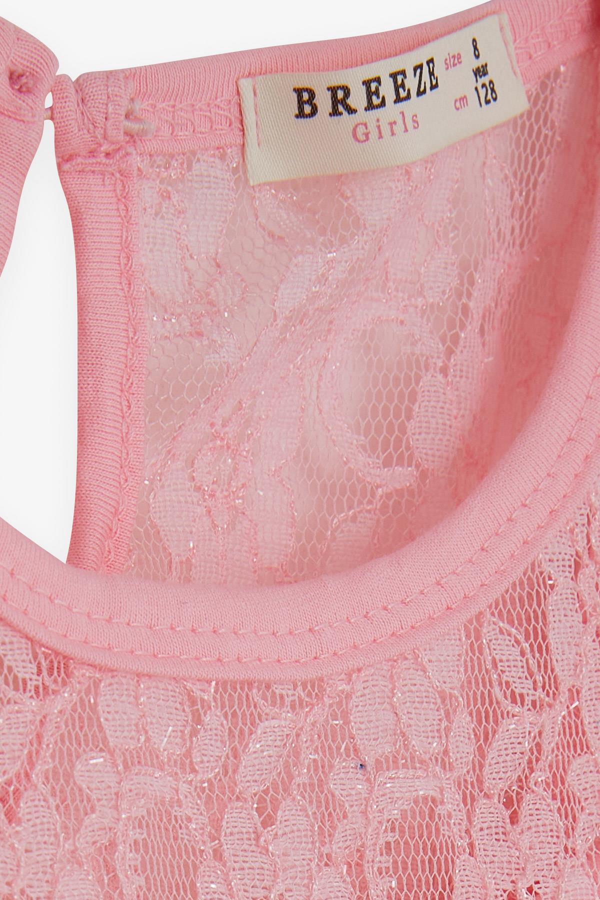 Breeze Kız Çocuk Elbise Tüllü Güpürlü Pembe (4-9 Yaş)