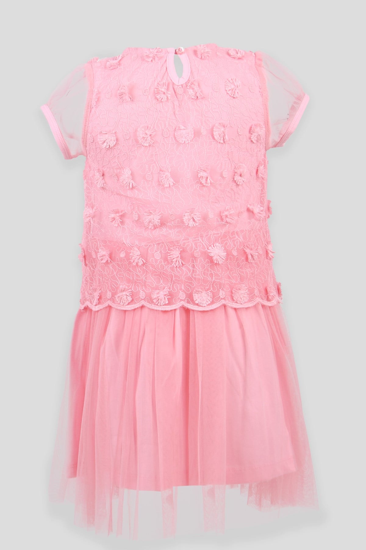 Breeze Kız Çocuk Elbise Tüllü Güpürlü  Pembe (8-12 Yaş)