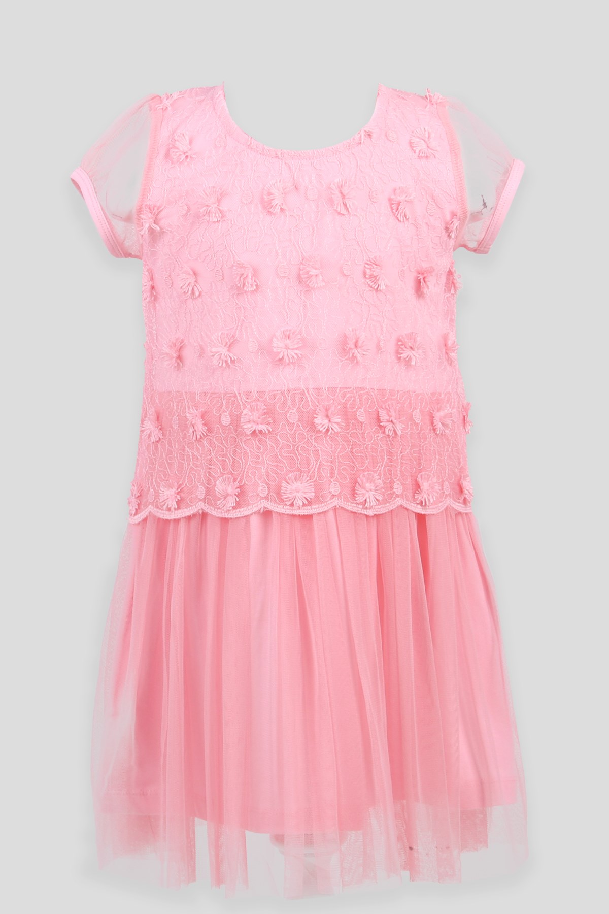 Breeze Kız Çocuk Elbise Tüllü Güpürlü  Pembe (8-12 Yaş)