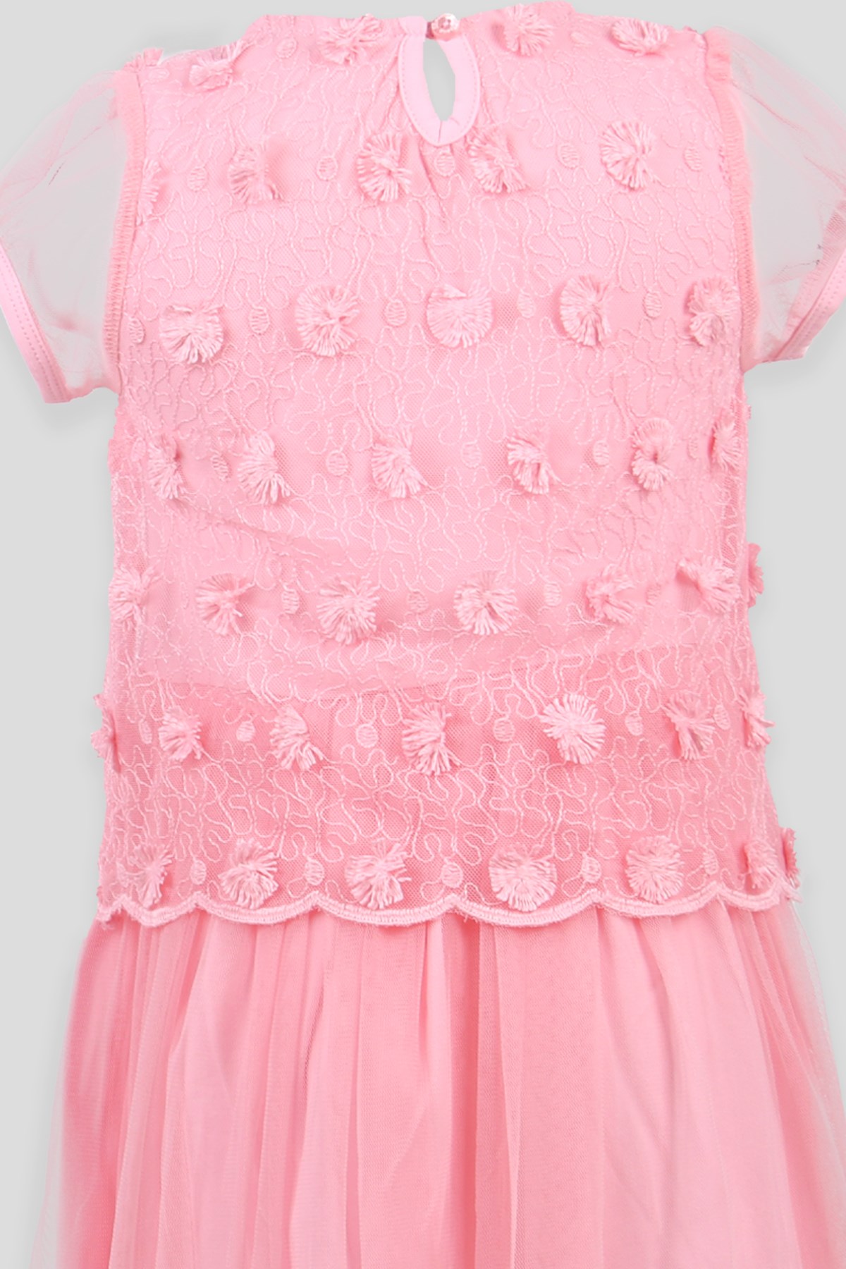 Breeze Kız Çocuk Elbise Tüllü Güpürlü  Pembe (8-12 Yaş)