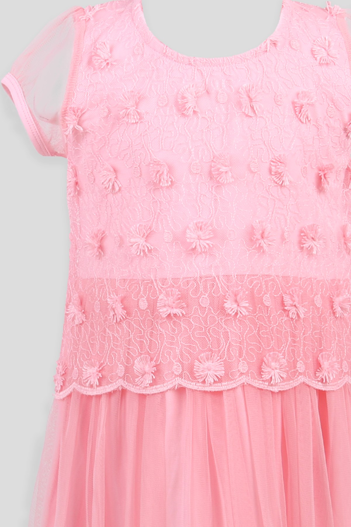 Breeze Kız Çocuk Elbise Tüllü Güpürlü  Pembe (8-12 Yaş)