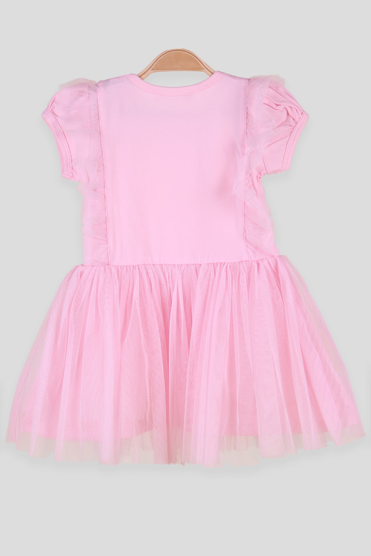 Breeze Kız Çocuk Elbise Tüllü Güpürlü Fiyonklu Pembe (2-6 Yaş)