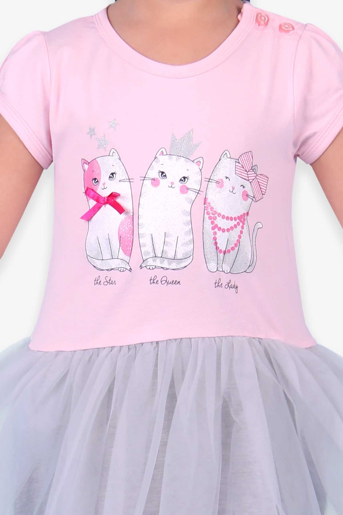 Breeze Kız Çocuk Elbise Tüllü Kedisi Simli Pembe (1-4 Yaş)