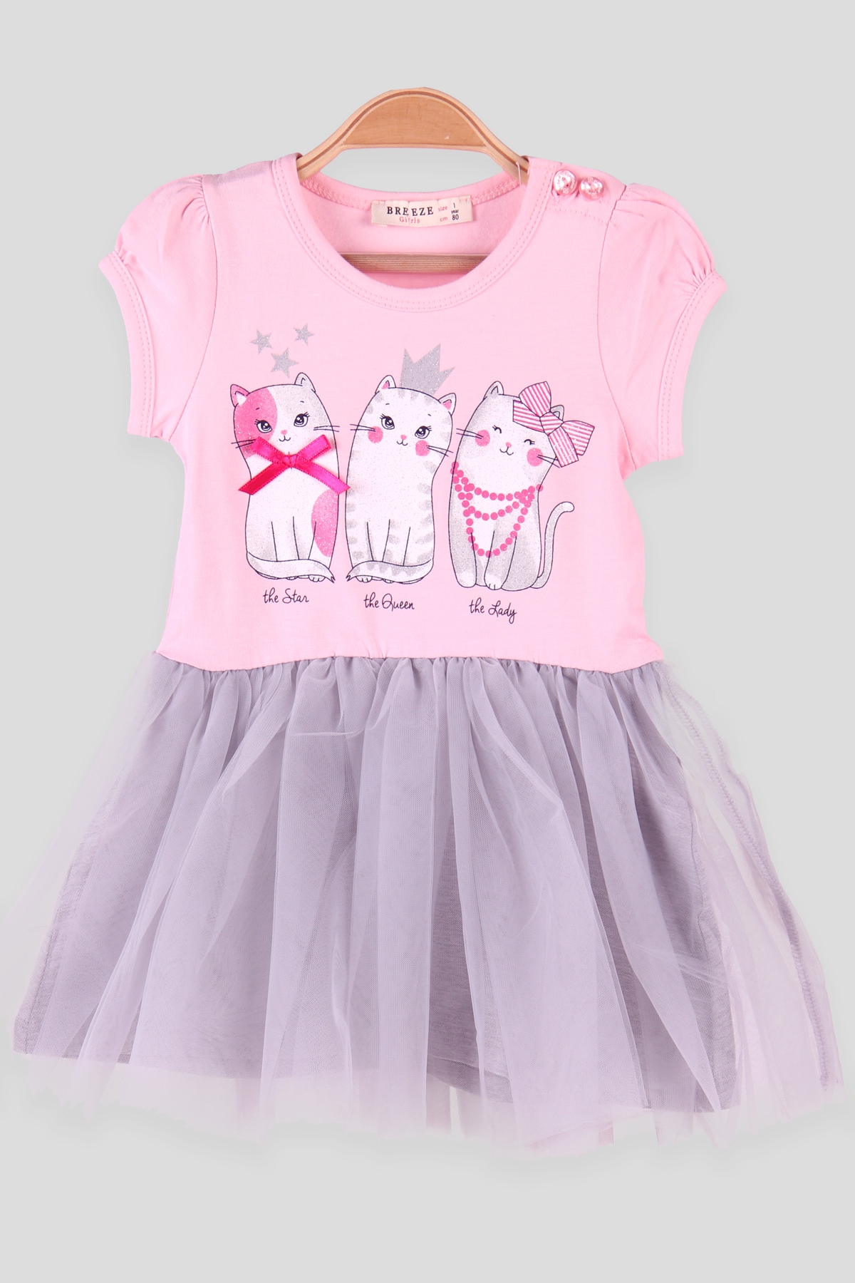 Breeze Kız Çocuk Elbise Tüllü Kedisi Simli Pembe (1-4 Yaş)