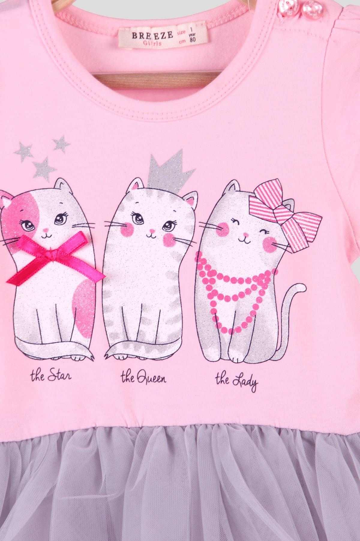 Breeze Kız Çocuk Elbise Tüllü Kedisi Simli Pembe (1-4 Yaş)