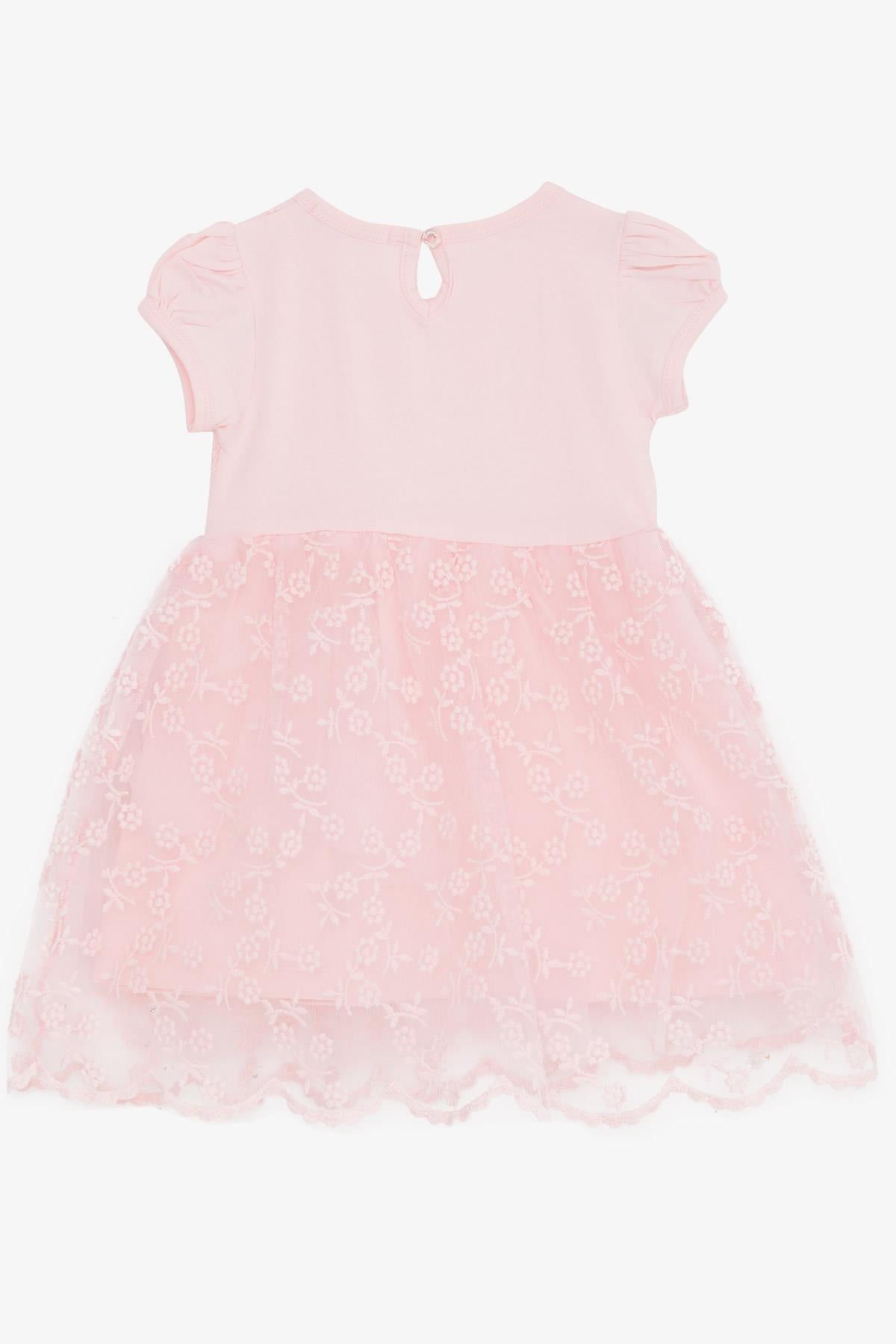 Breeze Kız Çocuk Elbise Tüllü Nakışlı Fiyonklu Pembe (1.5-5 Yaş)
