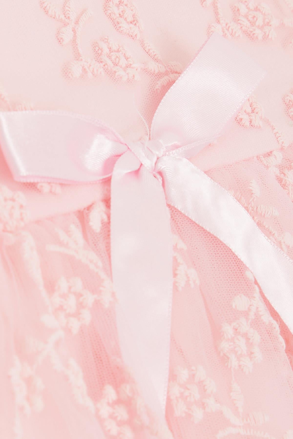 Breeze Kız Çocuk Elbise Tüllü Nakışlı Fiyonklu Pembe (1.5-5 Yaş)