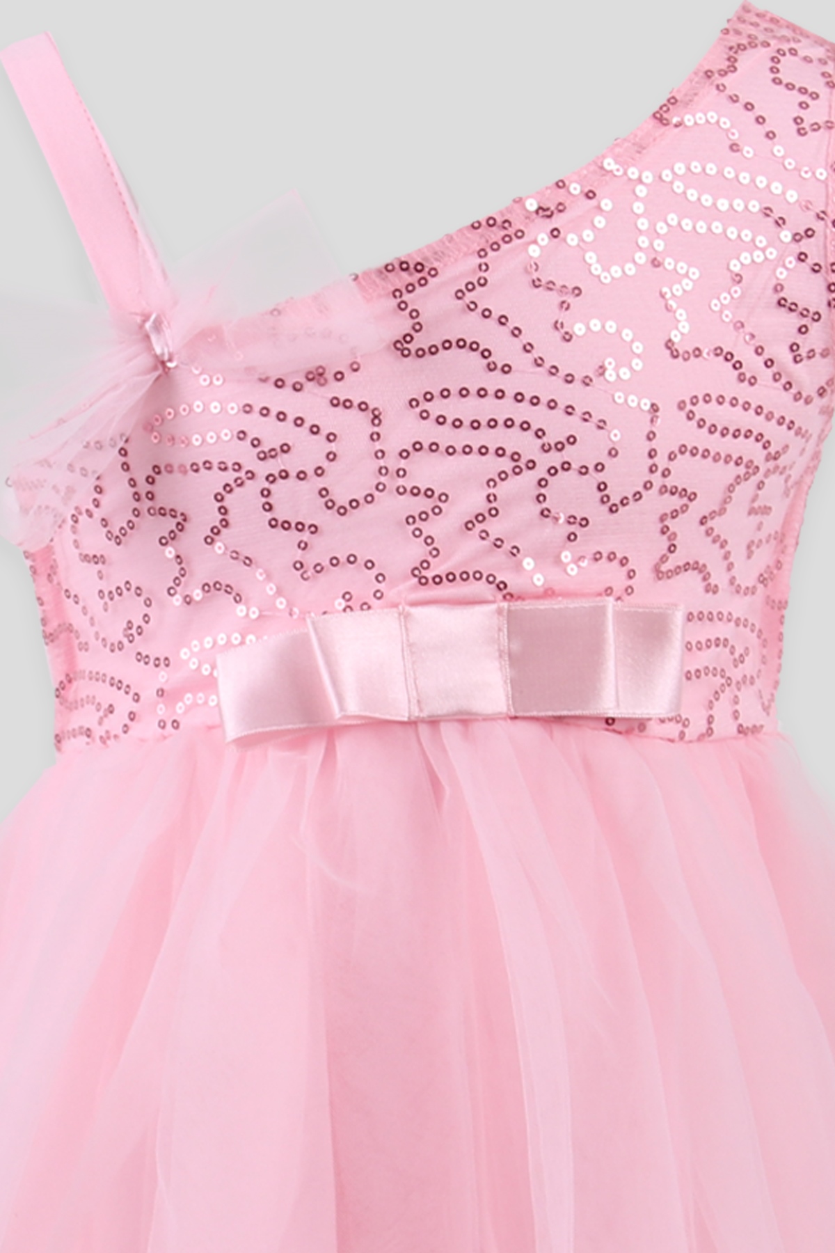 Breeze Kız Çocuk Elbise Tüllü Pullu Fiyonklu Pembe (4-9 Yaş)
