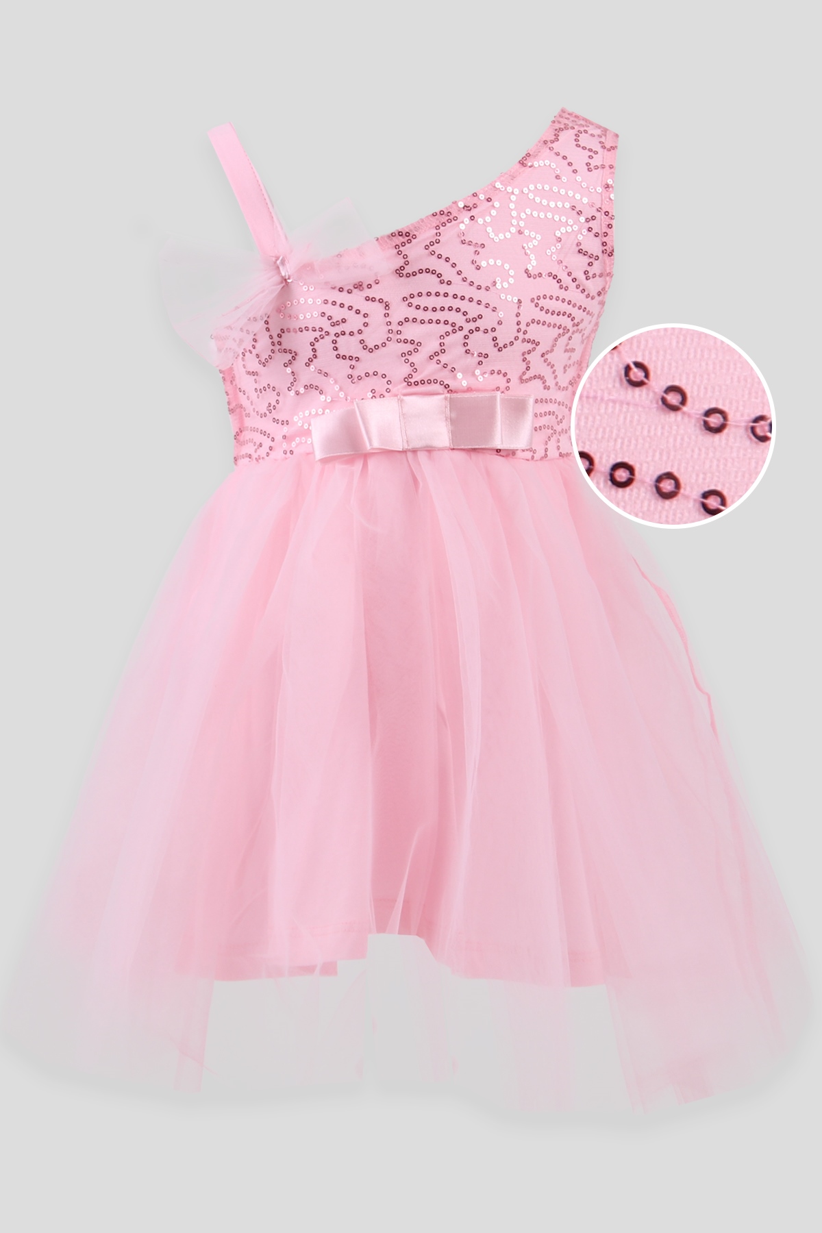 Breeze Kız Çocuk Elbise Tüllü Pullu Fiyonklu Pembe (4-9 Yaş)