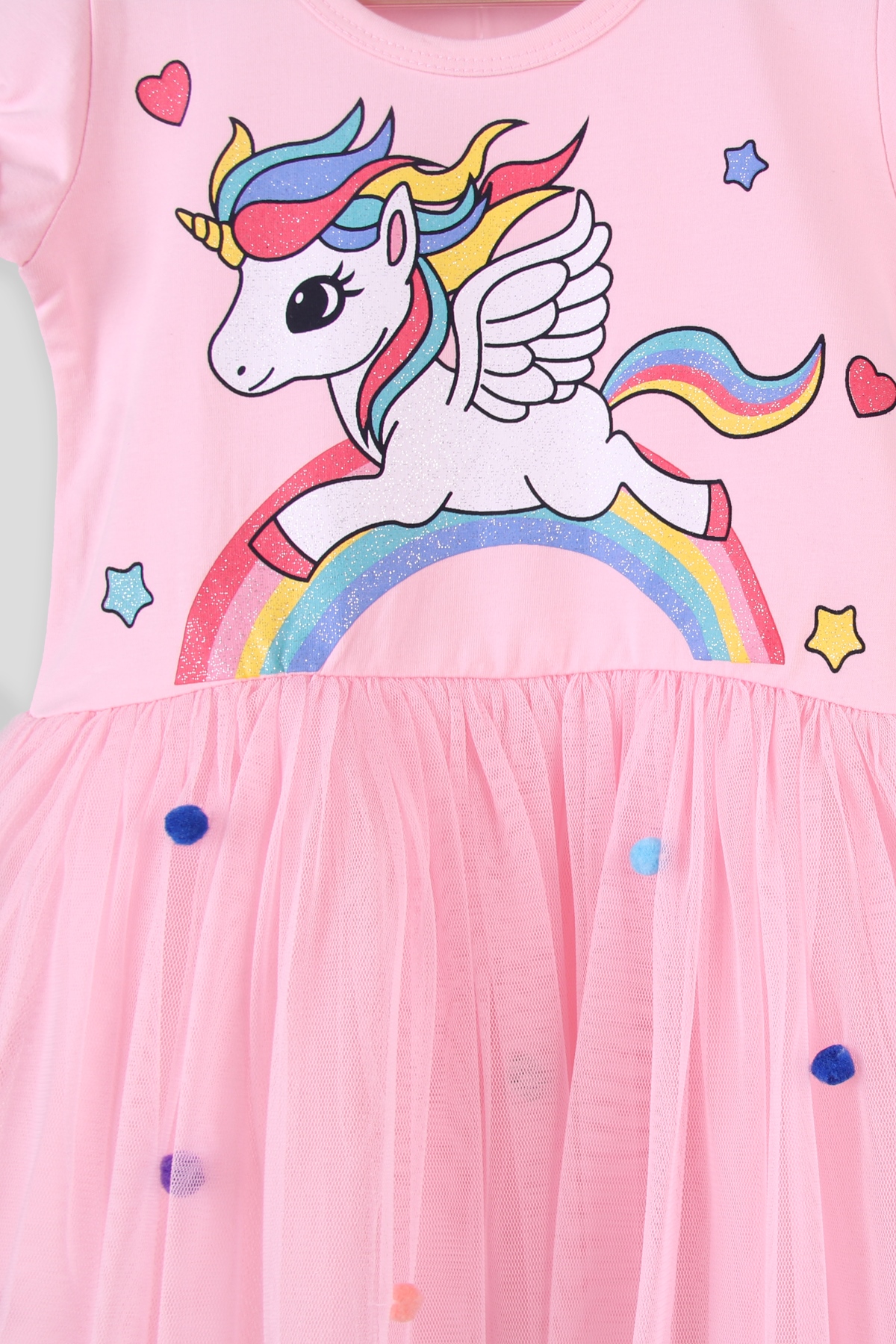 Breeze Kız Çocuk Elbise Tüllü Simli Unicornlu Pembe(3-8 Yaş)