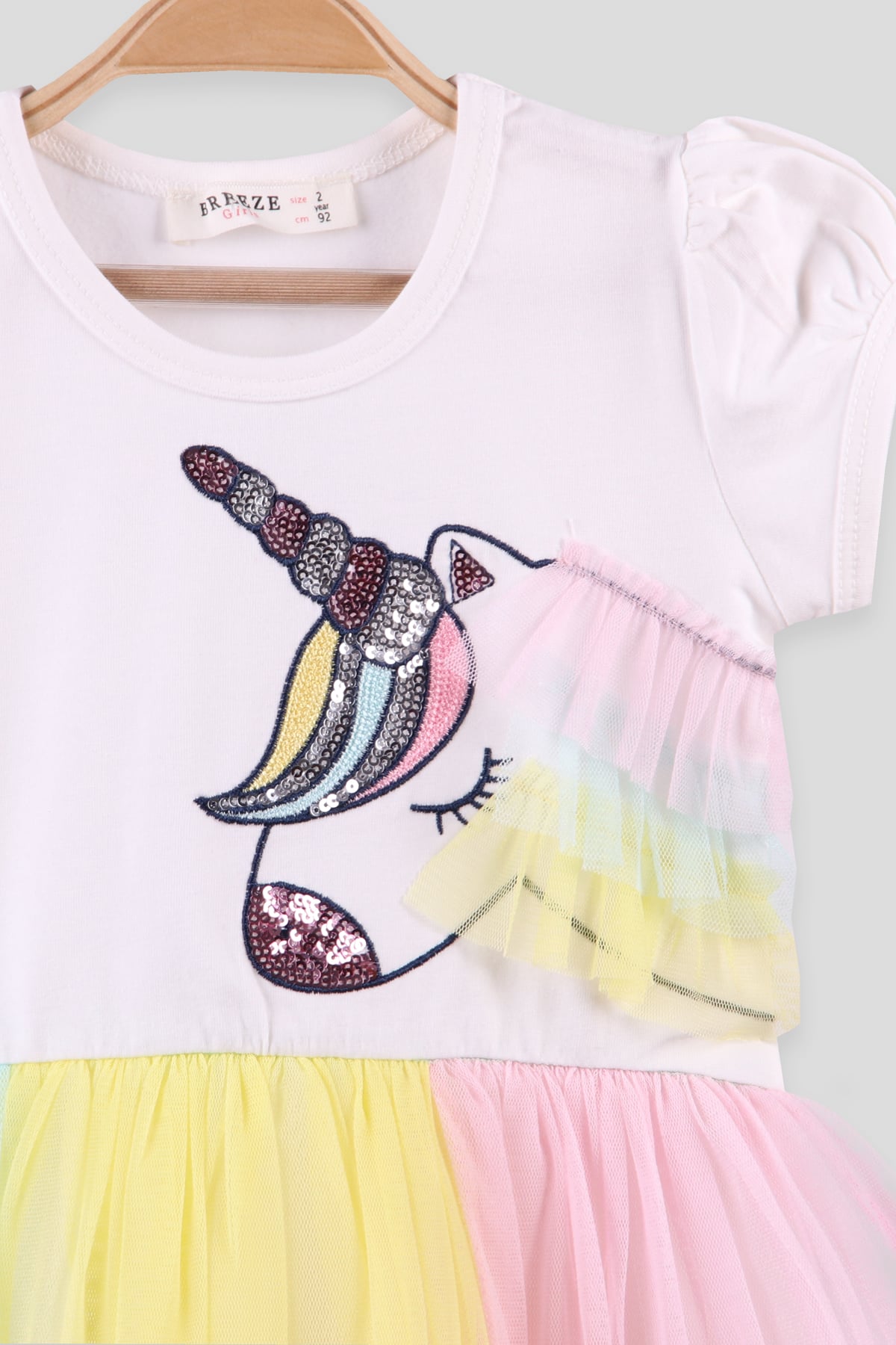Breeze Kız Çocuk Elbise Tüllü Unicorn Ekru (2-6 Yaş)