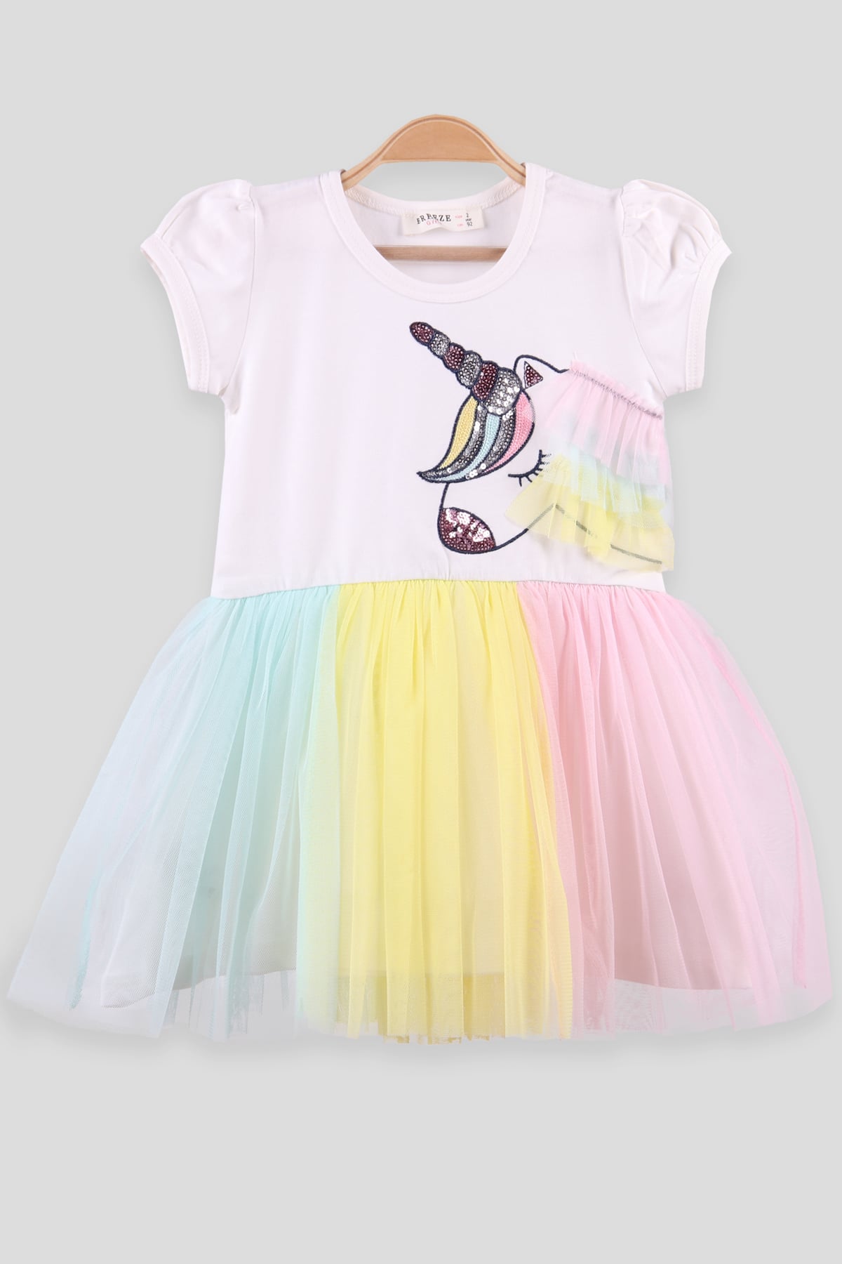 Breeze Kız Çocuk Elbise Tüllü Unicorn Ekru (2-6 Yaş)