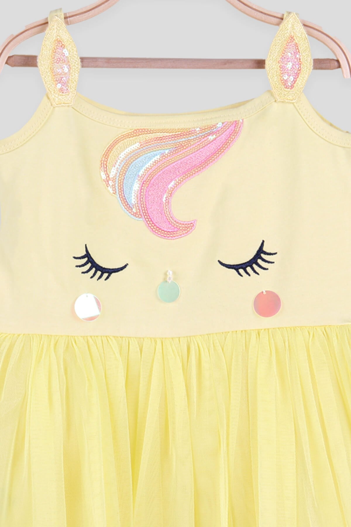 Breeze Kız Çocuk Elbise Tüllü Unicorn Sarı (3-8 Yaş)