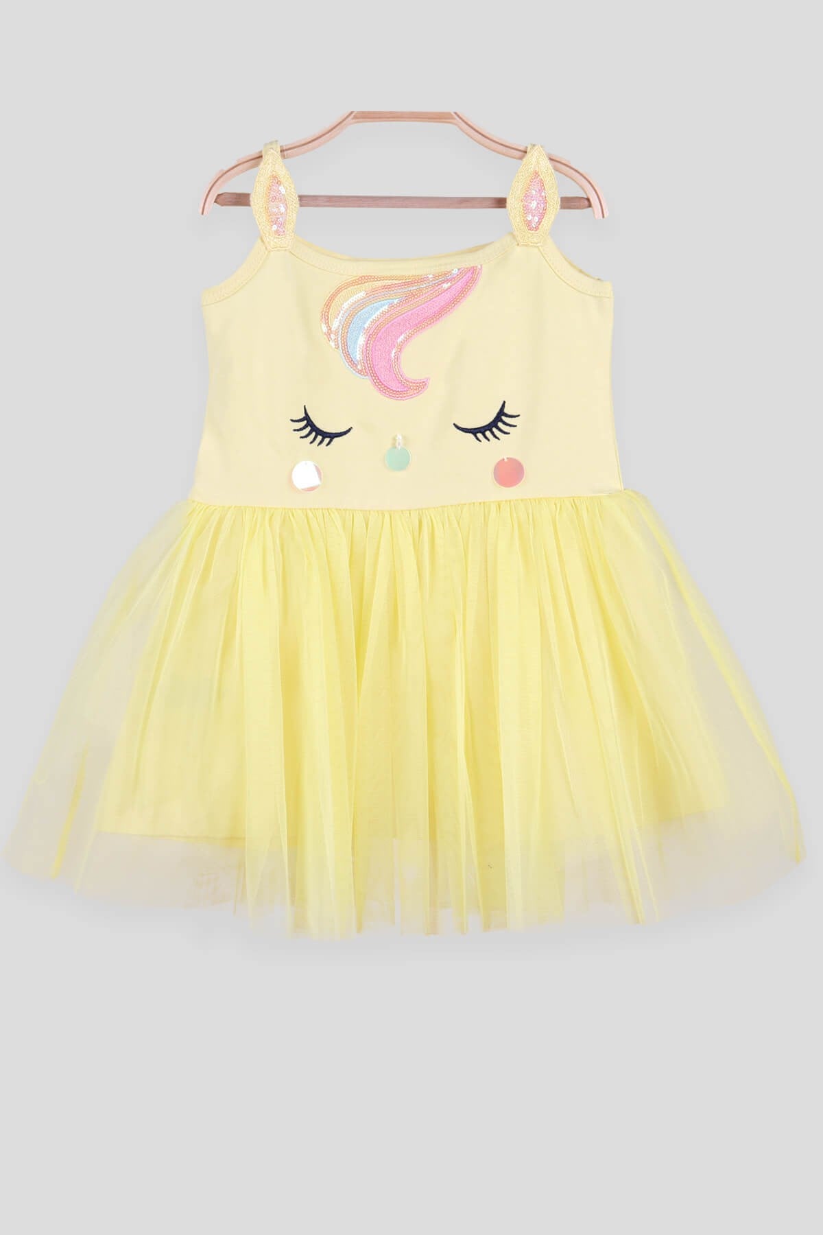 Breeze Kız Çocuk Elbise Tüllü Unicorn Sarı (3-8 Yaş)
