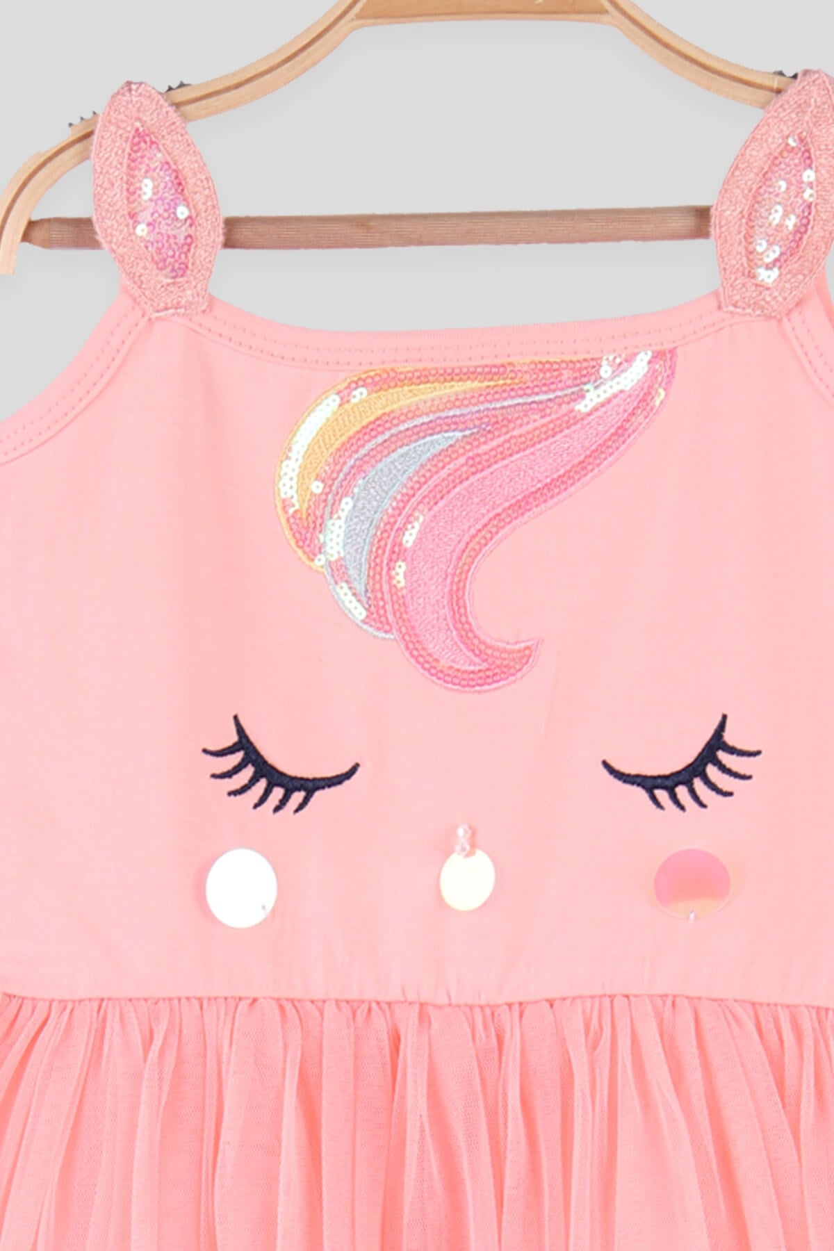 Breeze Kız Çocuk Elbise Tüllü Unicorn Somon (3-8 Yaş)