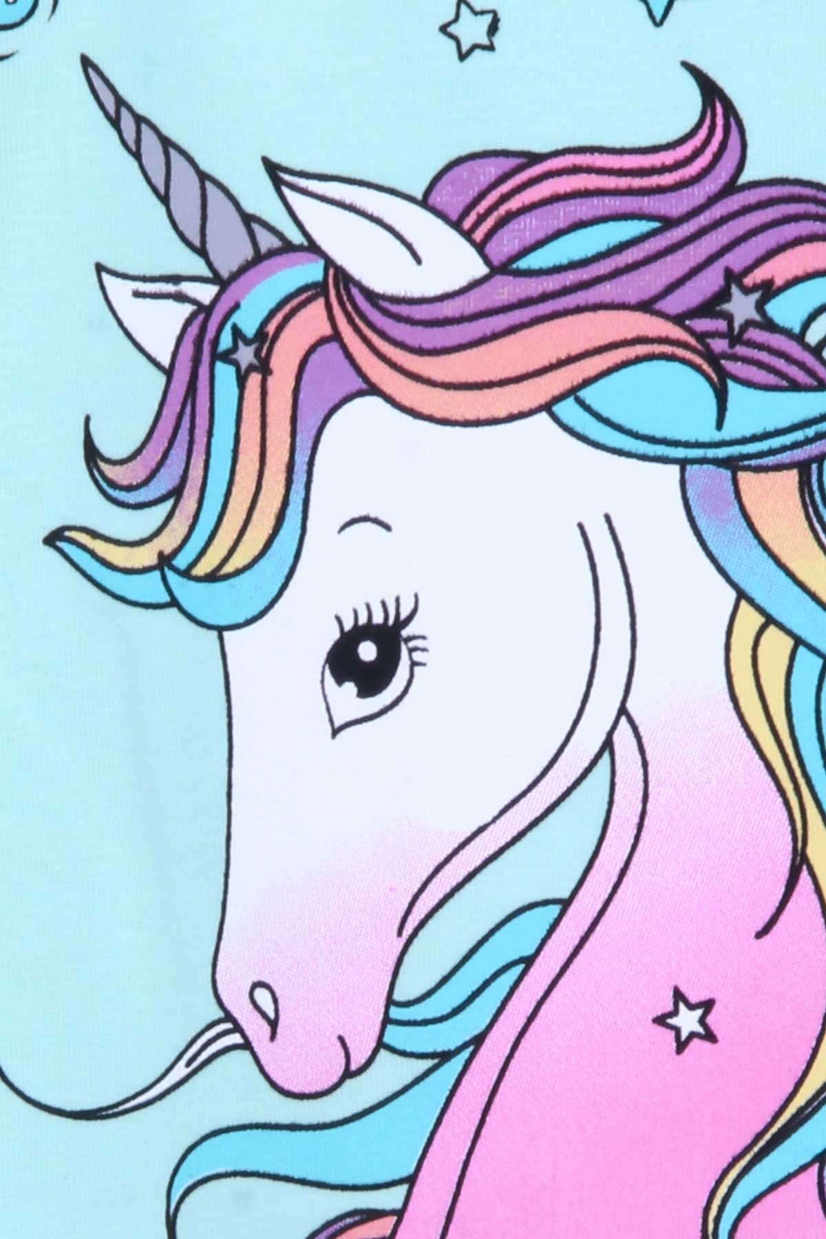 Breeze Kız Çocuk Elbise Unicorn Baskılı Su Yeşili (3-8 Yaş)