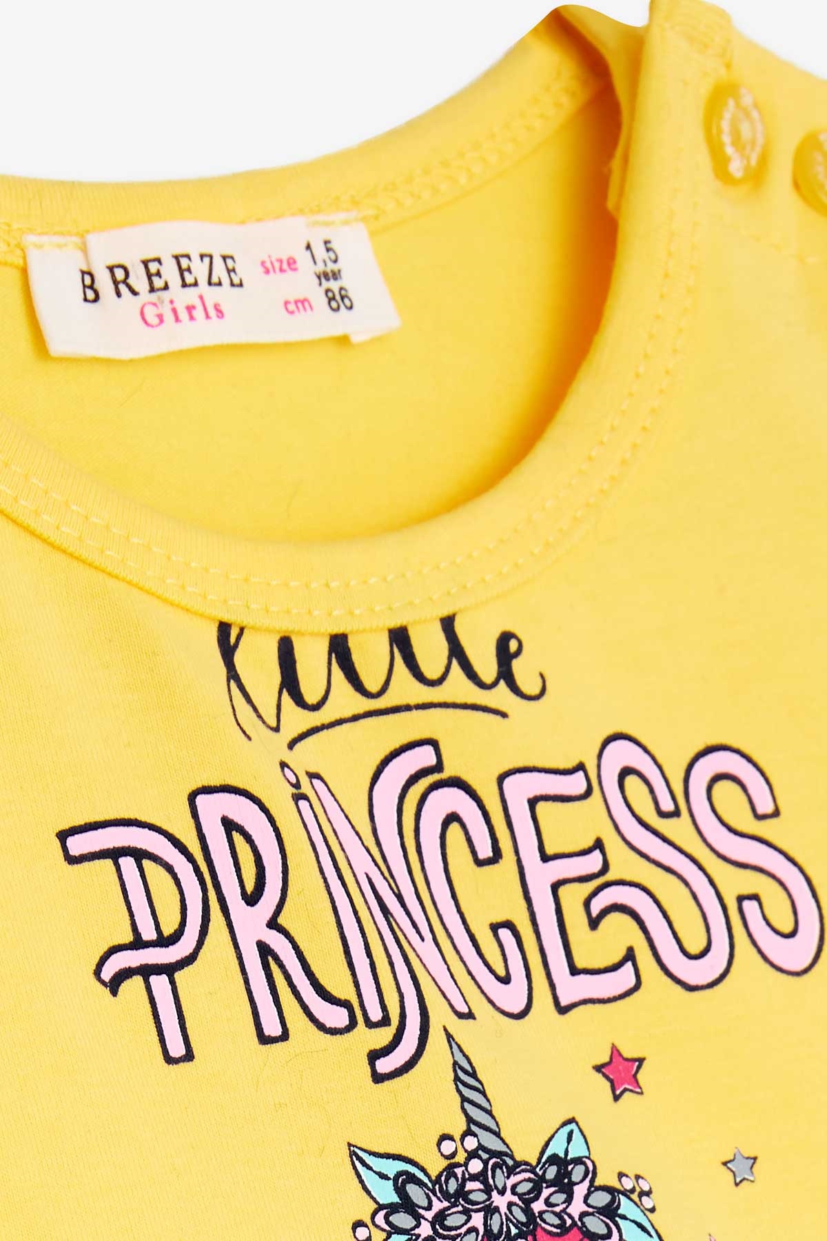 Breeze Kız Çocuk Elbise Unicorn Baskılı Sarı (1.5-5 Yaş)