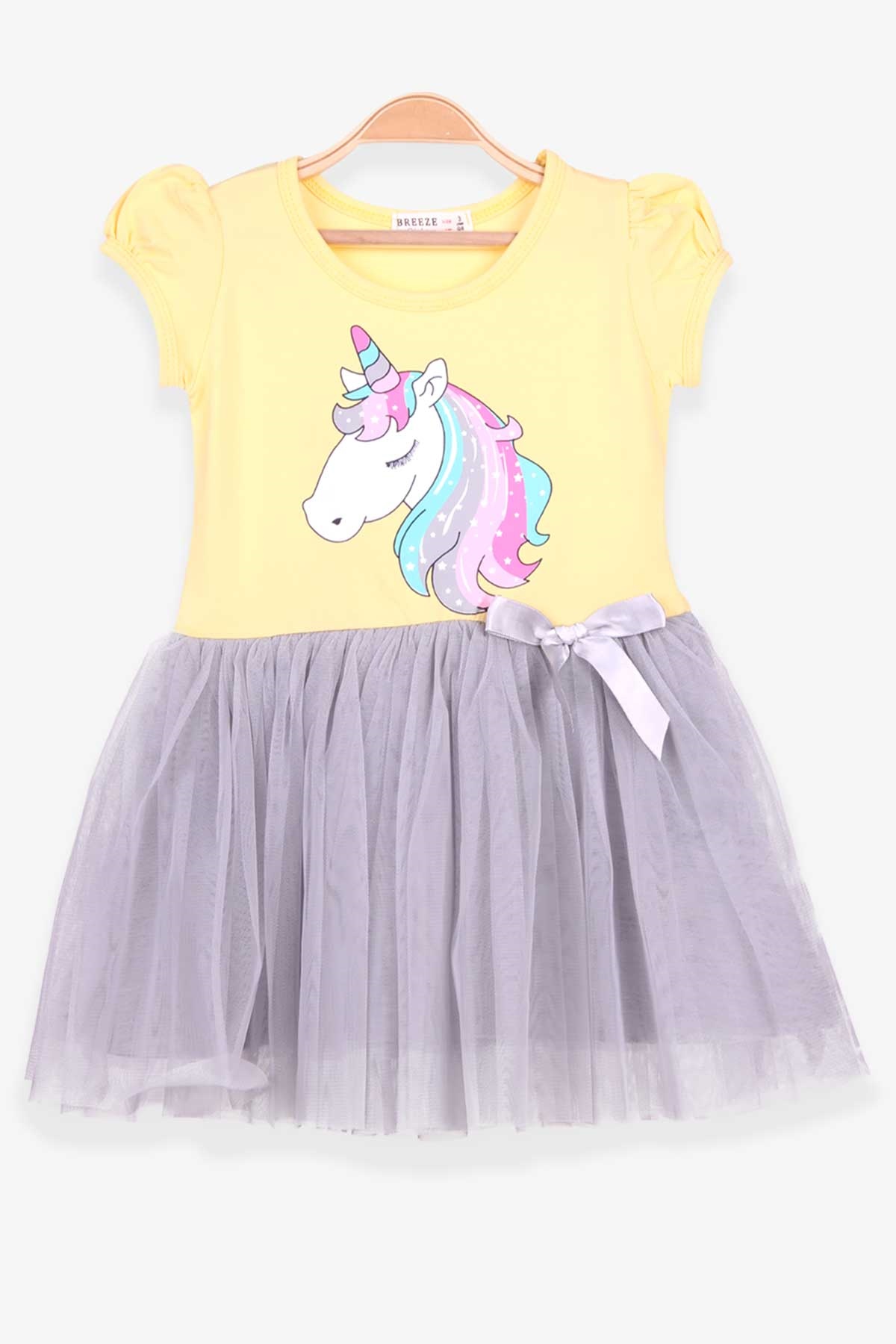 Breeze Kız Çocuk Elbise Unicorn Baskılı Sarı (3-8 Yaş)