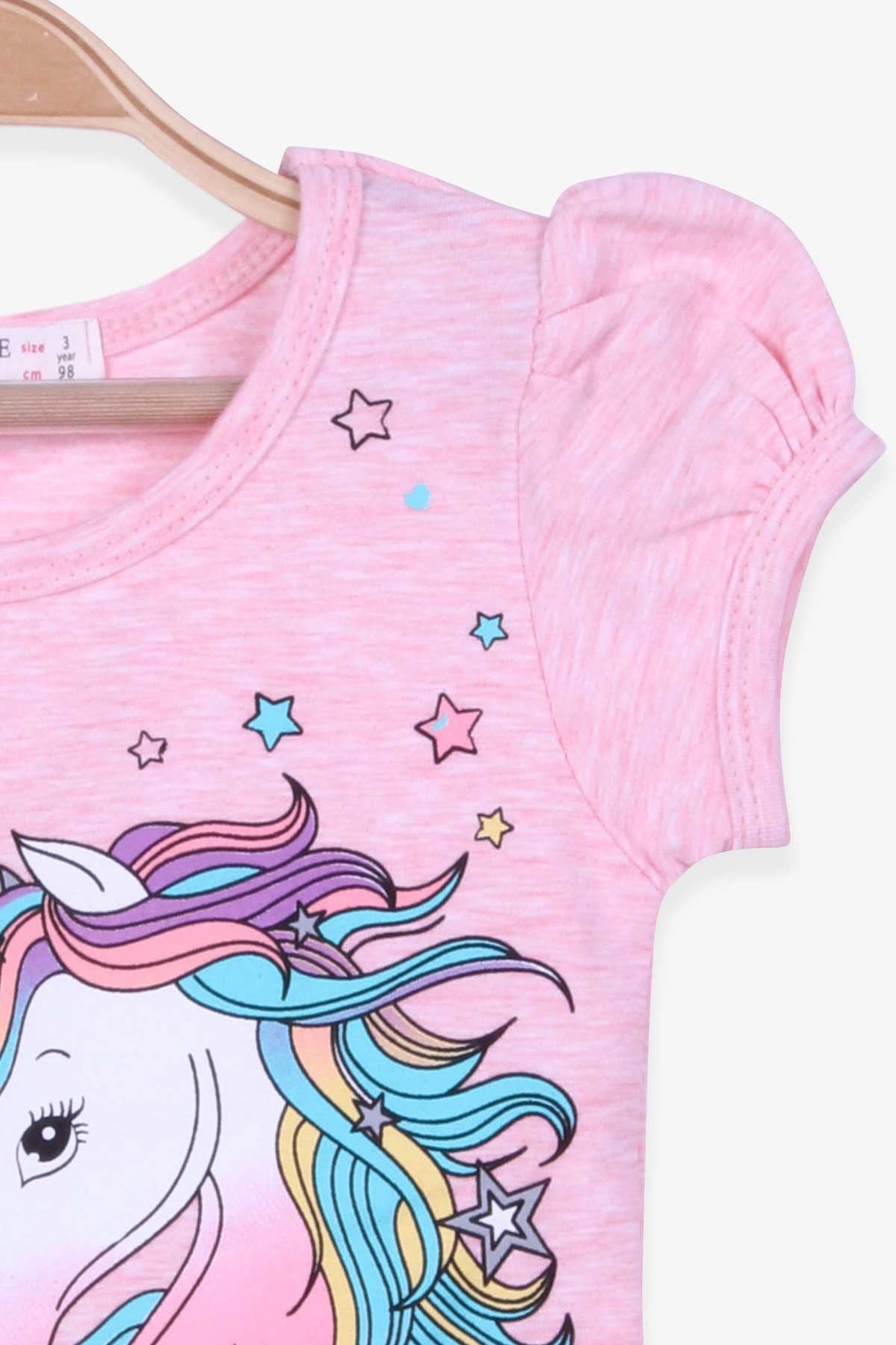 Breeze Kız Çocuk Elbise Unicorn Baskılı Somon Melanj (3-8 Yaş)