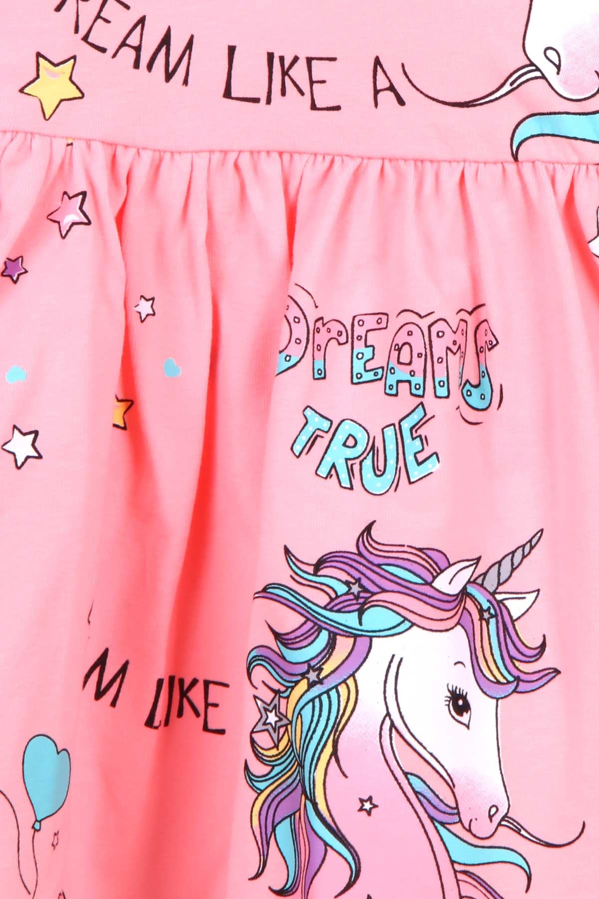 Breeze Kız Çocuk Elbise Unicorn Baskılı Somon (4 Yaş)
