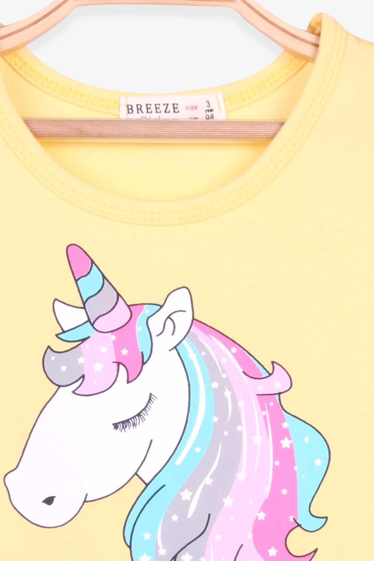 Breeze Kız Çocuk Elbise Unicorn Baskılı Sarı (3-8 Yaş)